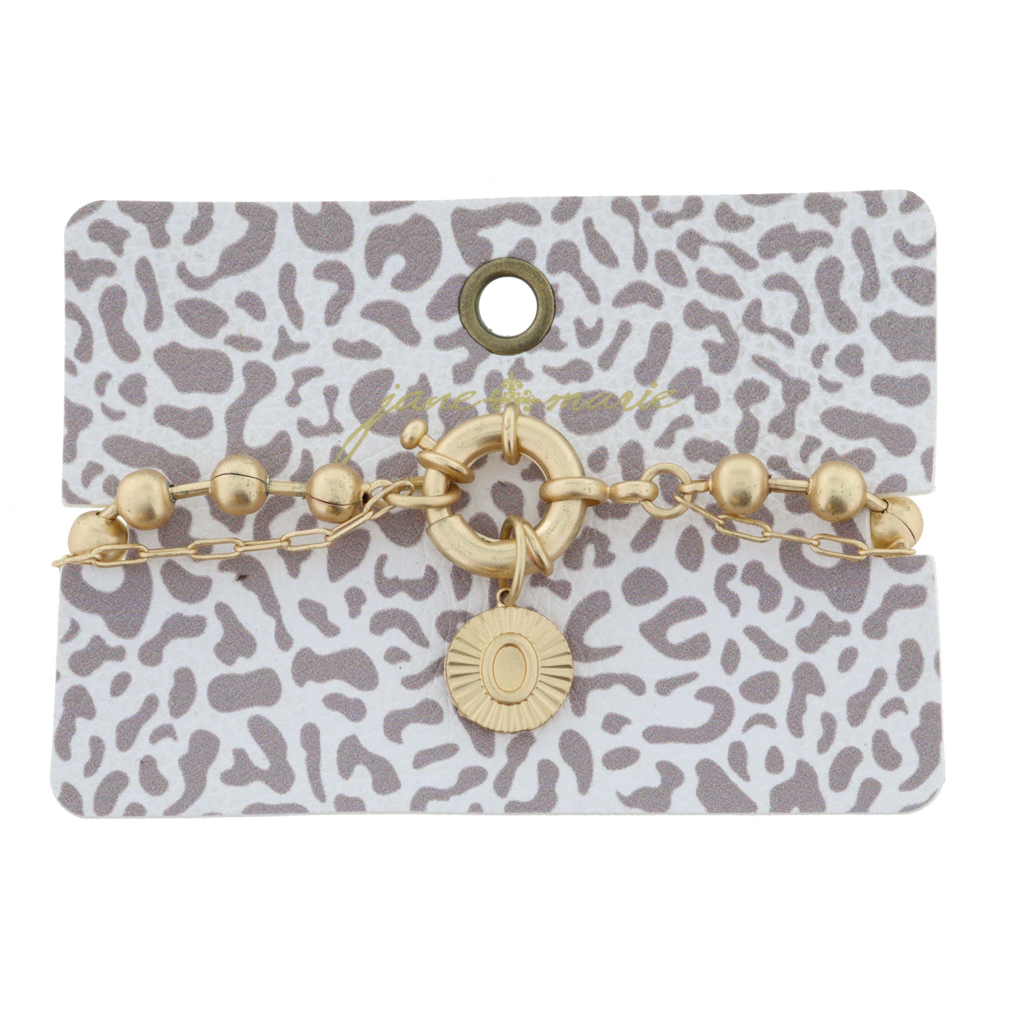 2-Sided, Gold Circle with Latch, Intial "O" and Heart Bracelet