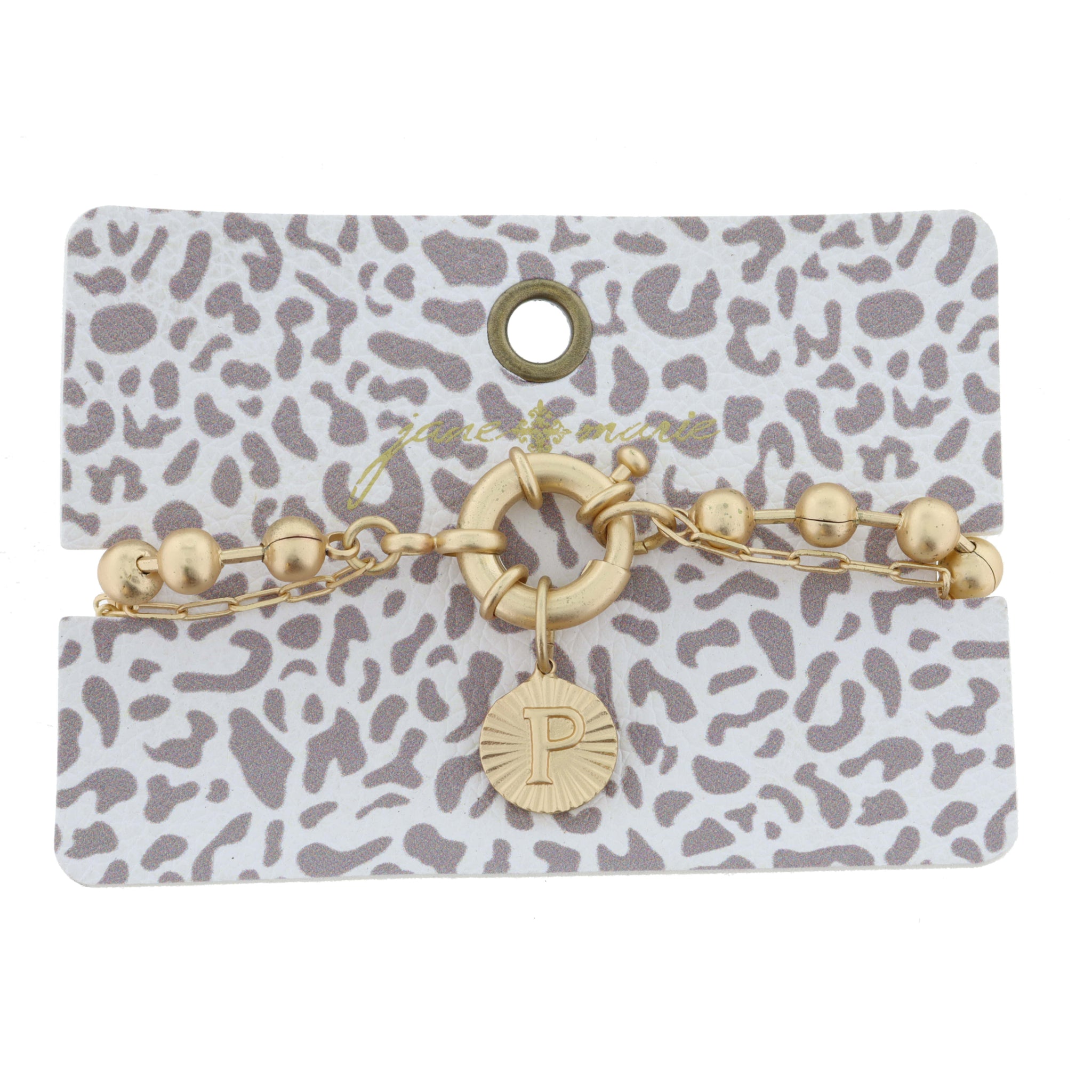 2-Sided, Gold Circle with Latch, Intial "P" and Heart Bracelet