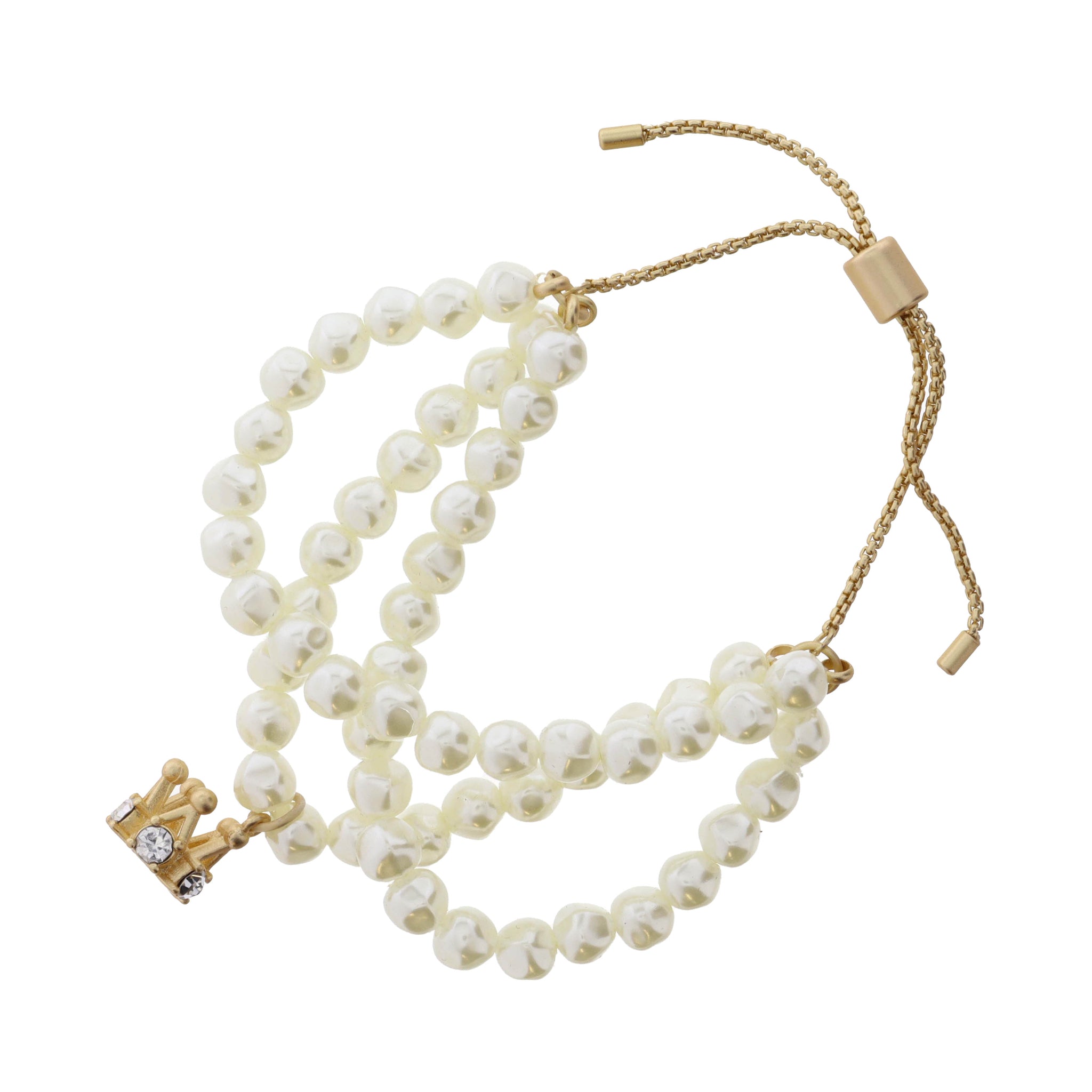 Set of 3, Pearl & Gold and Gold Crown with Crystals Bracelet
