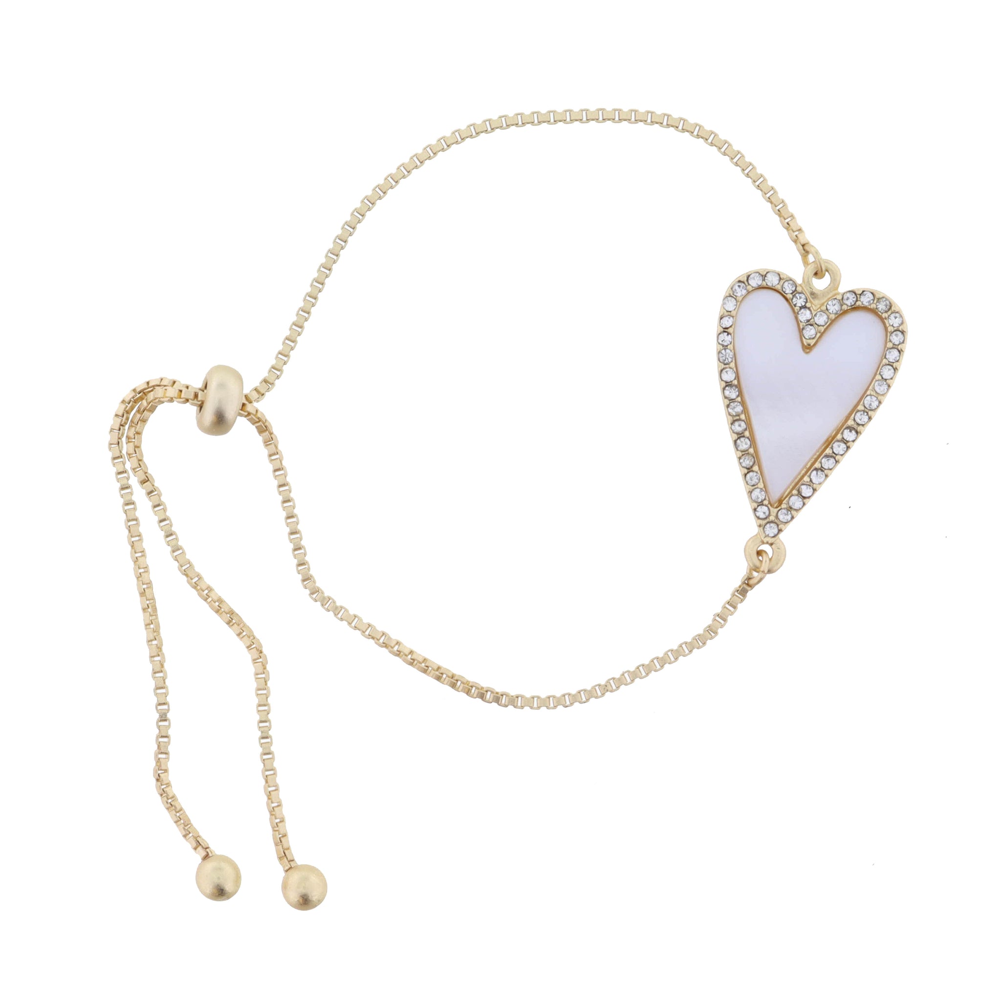 White Shell Heart with Clear Crystals Bracelet
