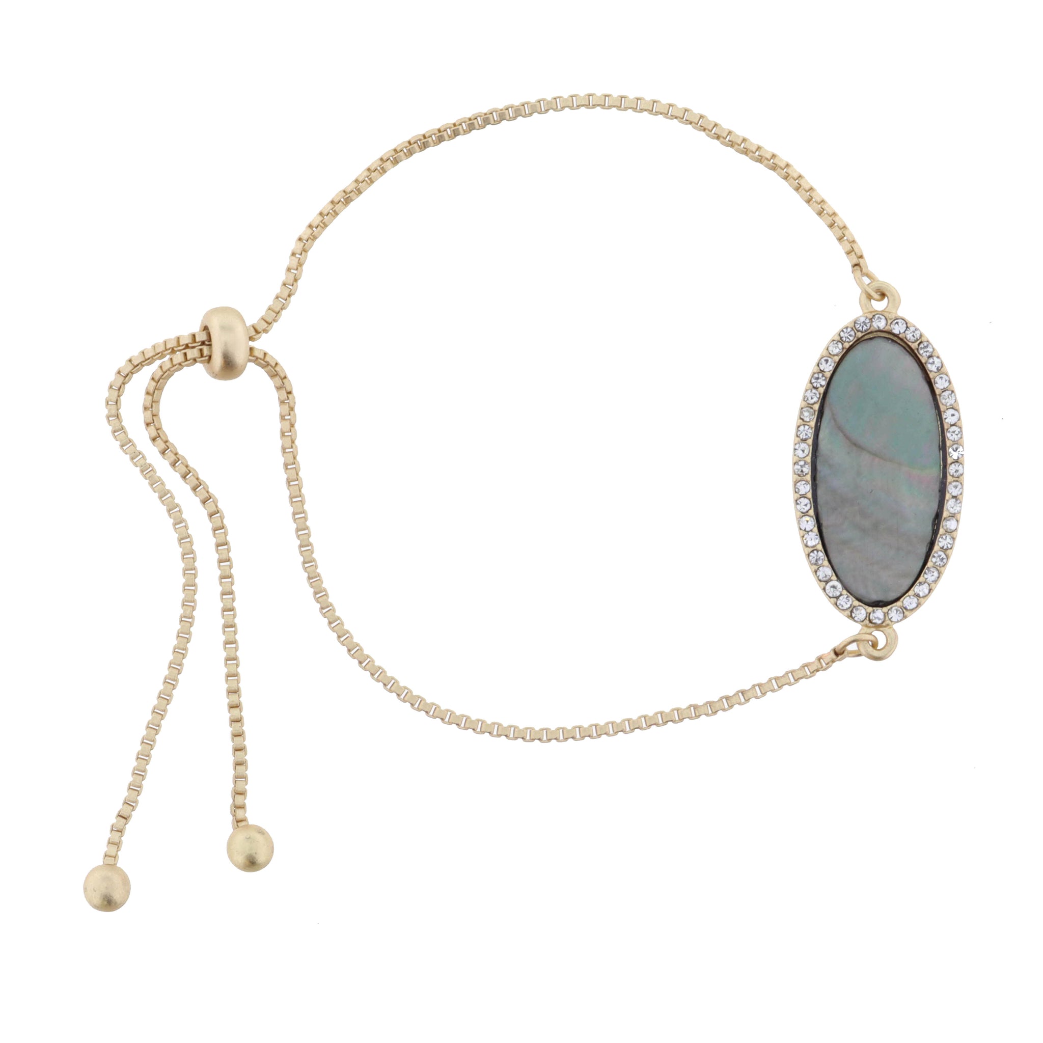 Grey Shell Oval with Clear Crystals Bracelet