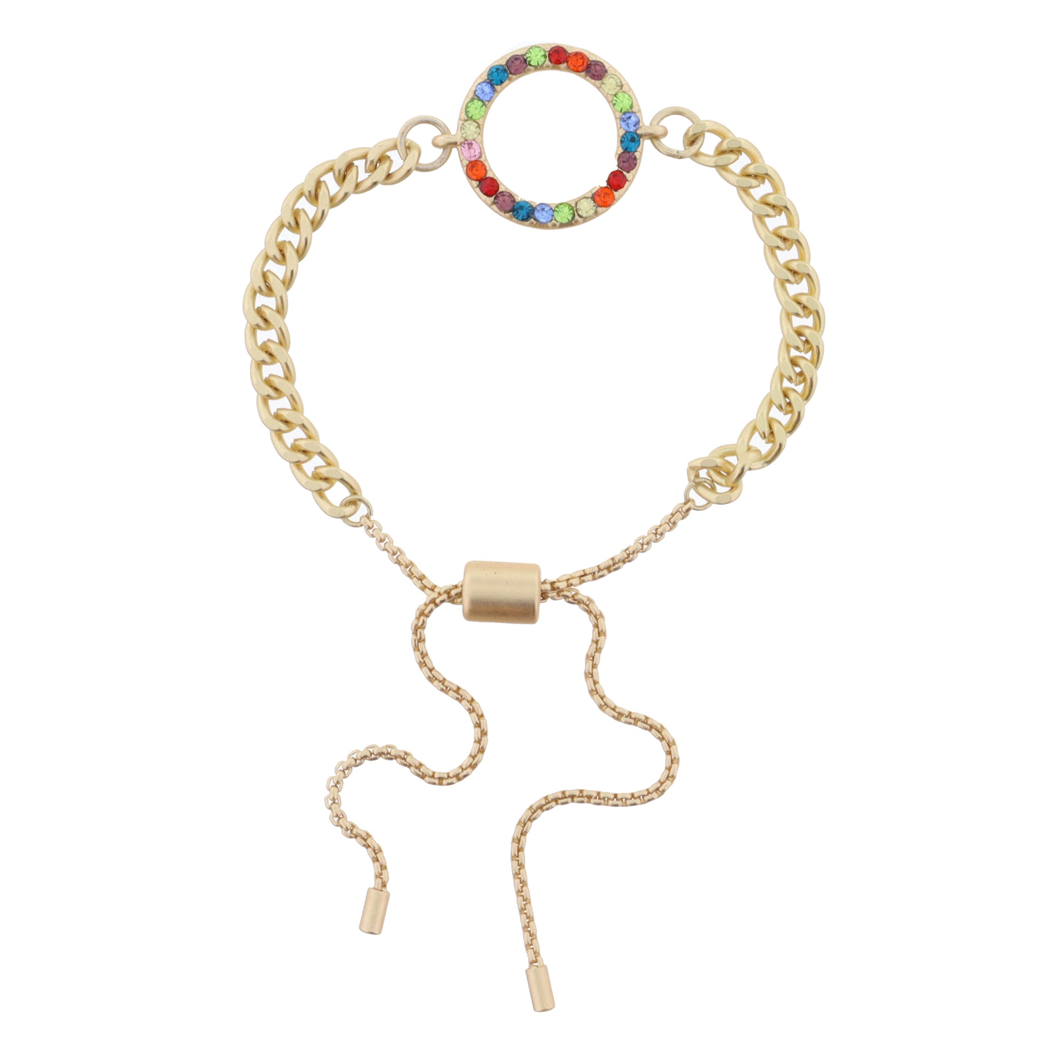 Gold Curb Chain with Multi Crystal Circle Bracelet