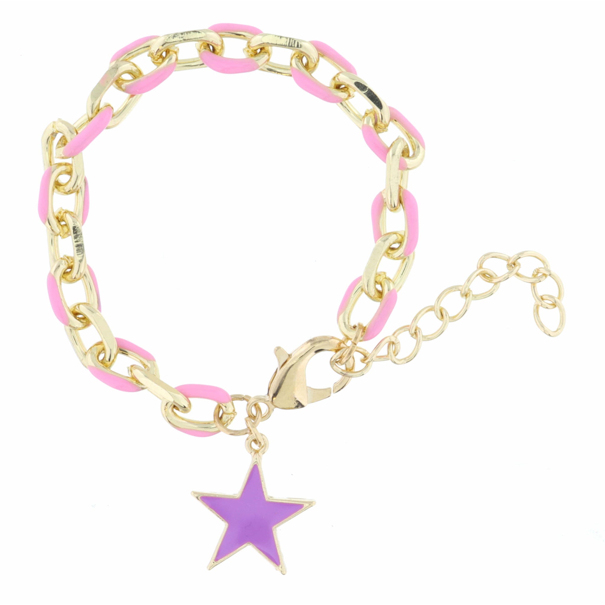 Kids Pink Enamel Chain and Lavender Enamel Star Bracelet
