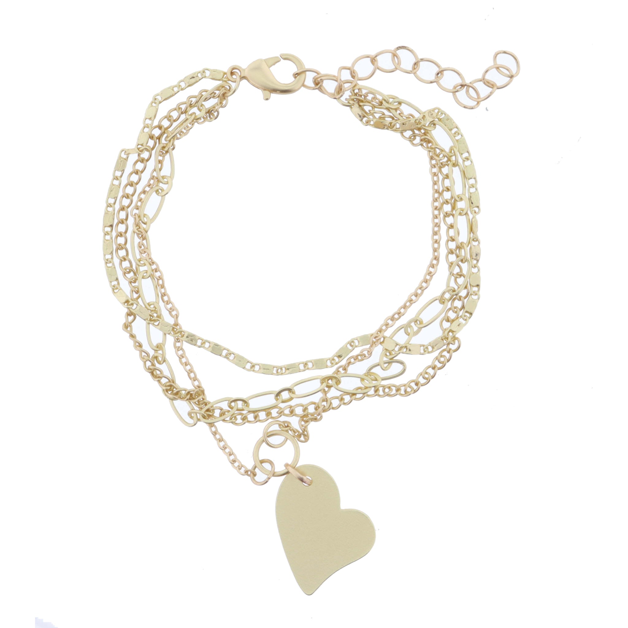4 Strand, Multi Gold Chains with Gold Heart Bracelet