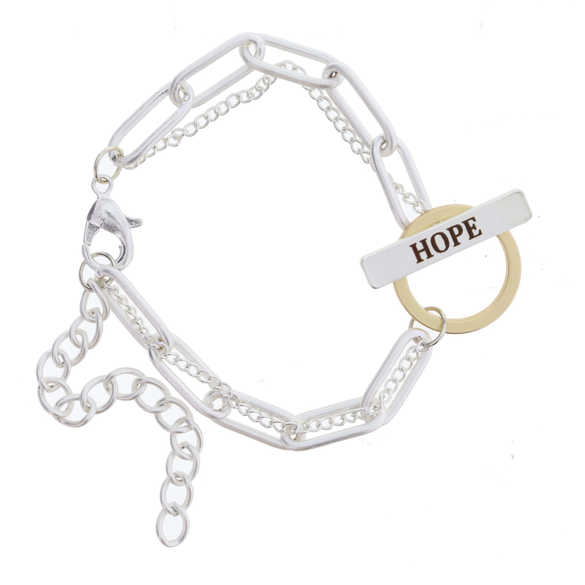 2 Strand, Silver Chains with Gold and Silver "HOPE" Toggle Bracelet