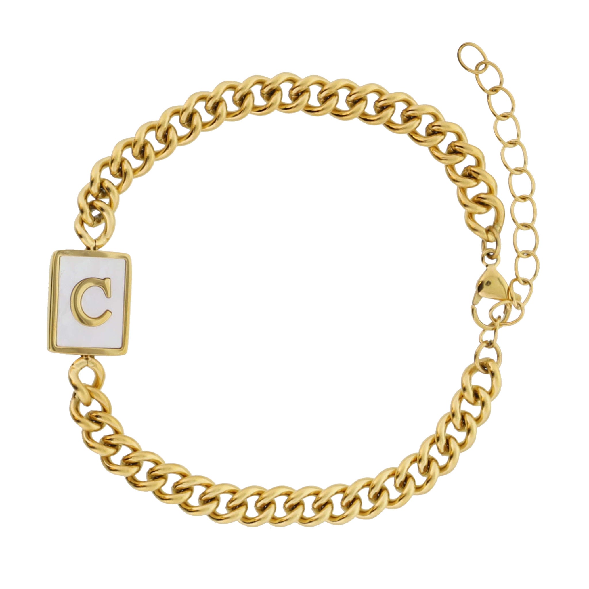 Gold Rectangle with Shell Inlay and Gold "C" Initial Center Bracelet