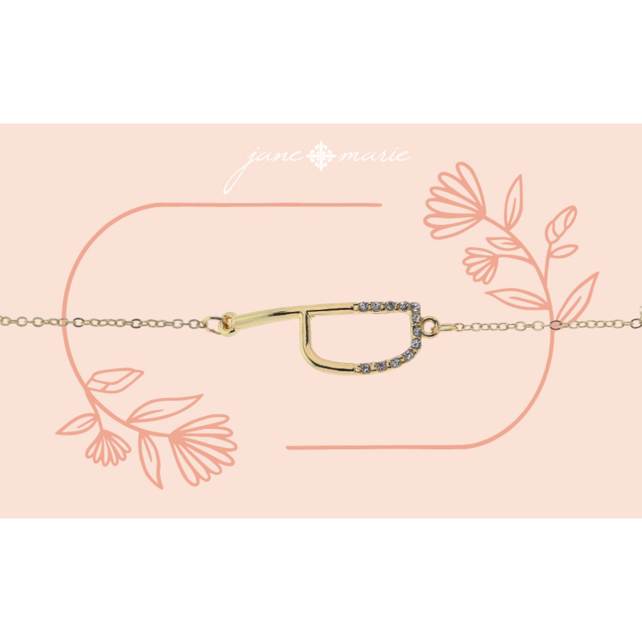 Shiny Gold Skinny Sideways "P" Initial with Clear Crystal Embellishments Bracelet