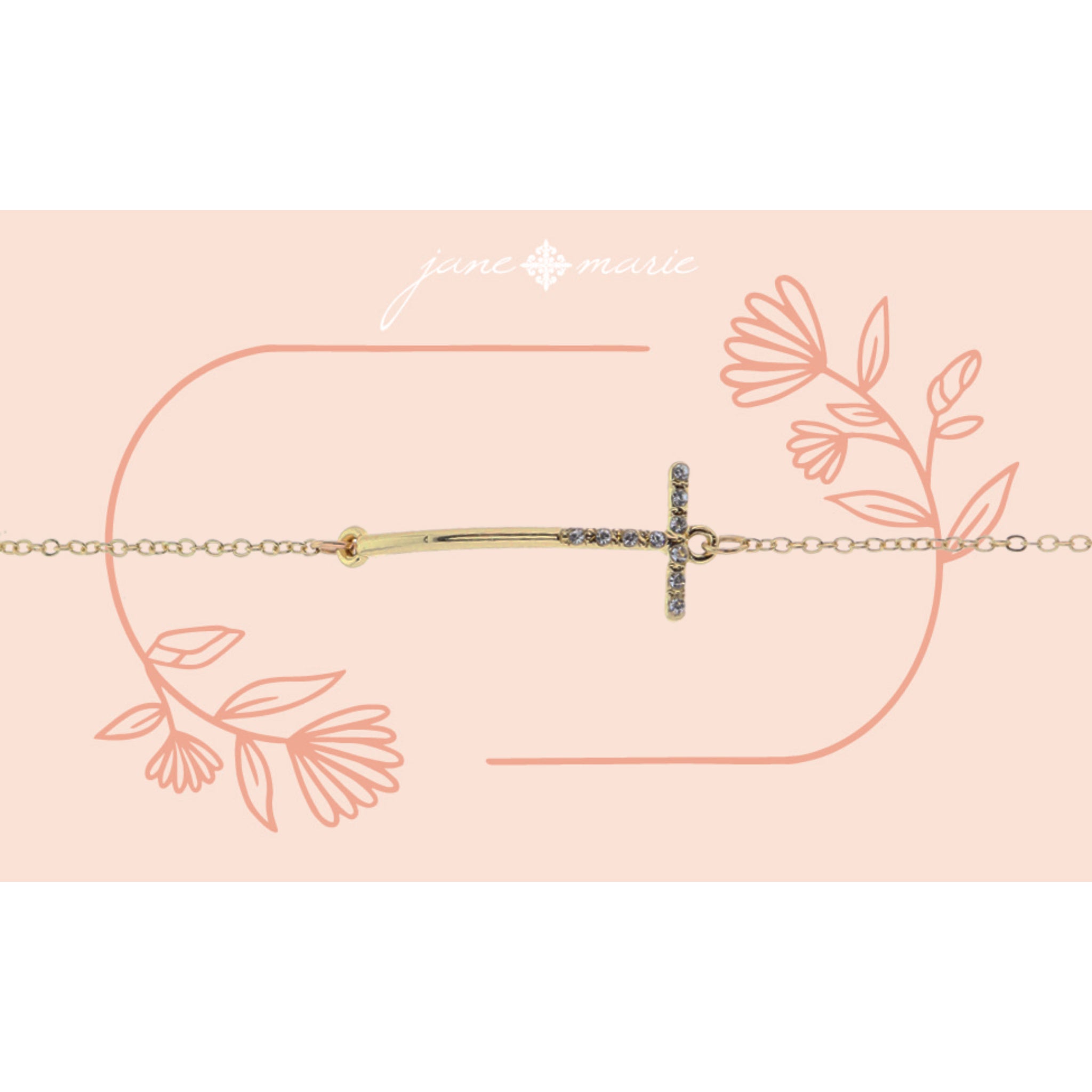 Shiny Gold Skinny Sideways "T" Initial with Clear Crystal Embellishments Bracelet