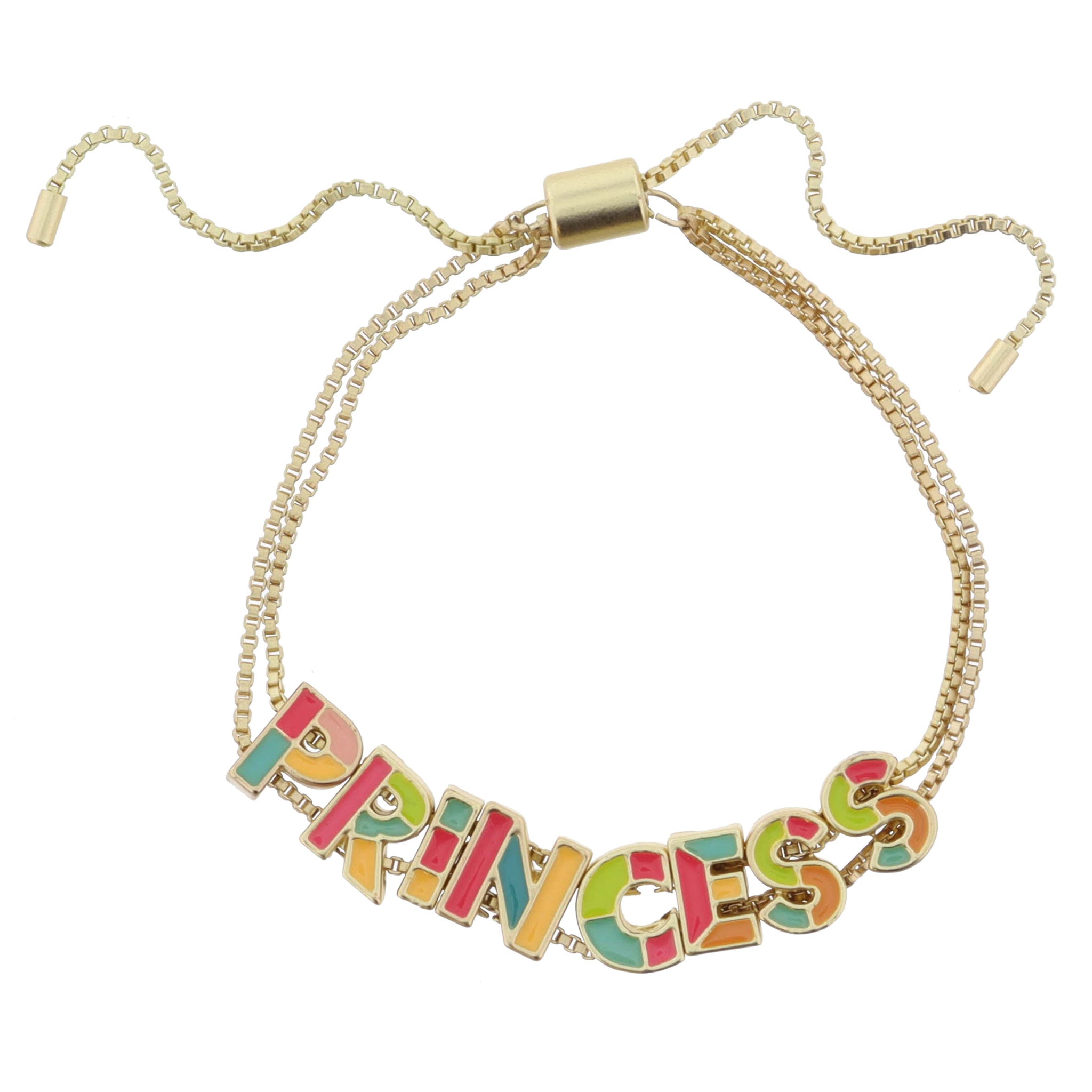 Kids Multi Enamel Colorblock "SMILE" on Double Gold Box Chain Bracelet