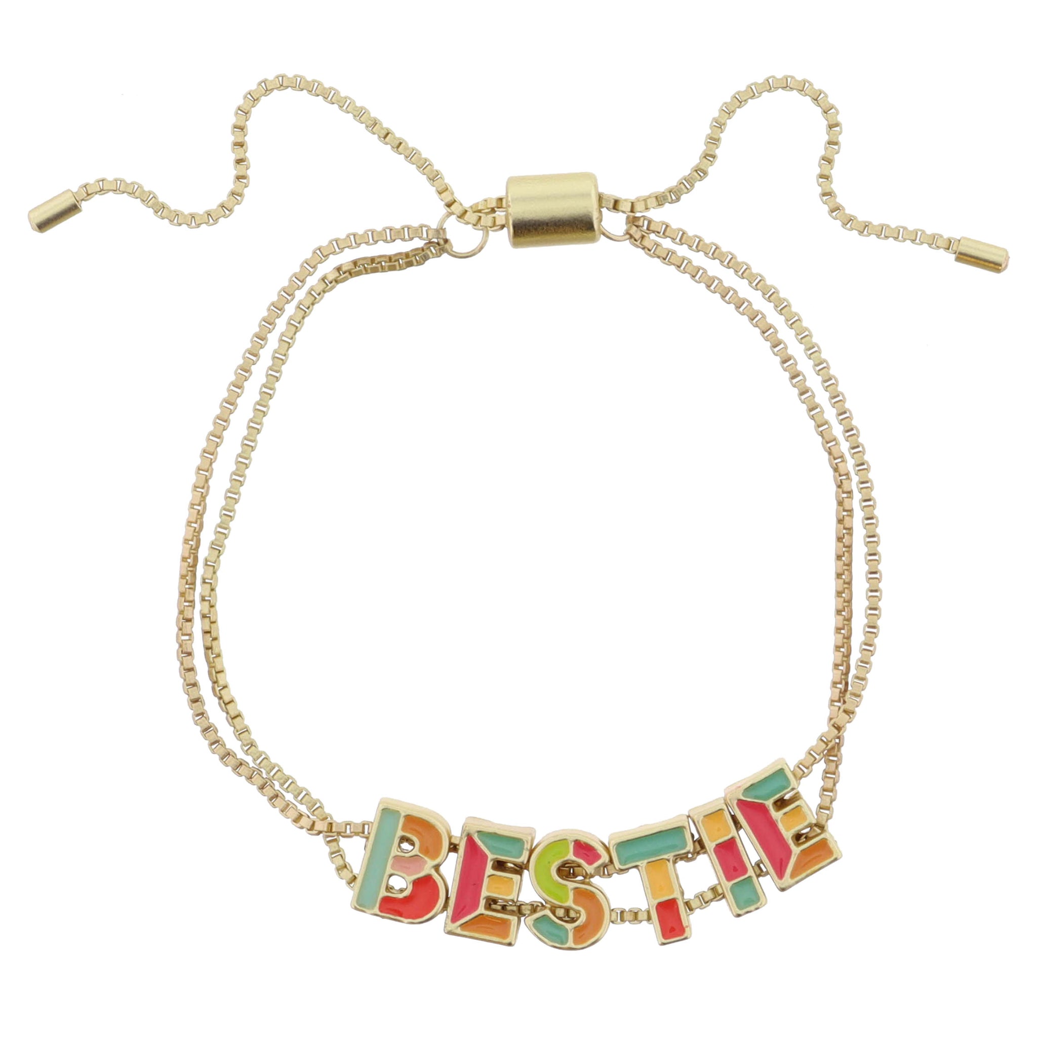 Kids Multi Enamel Colorblock "PRINCESS" on Double Gold Box Chain Bracelet