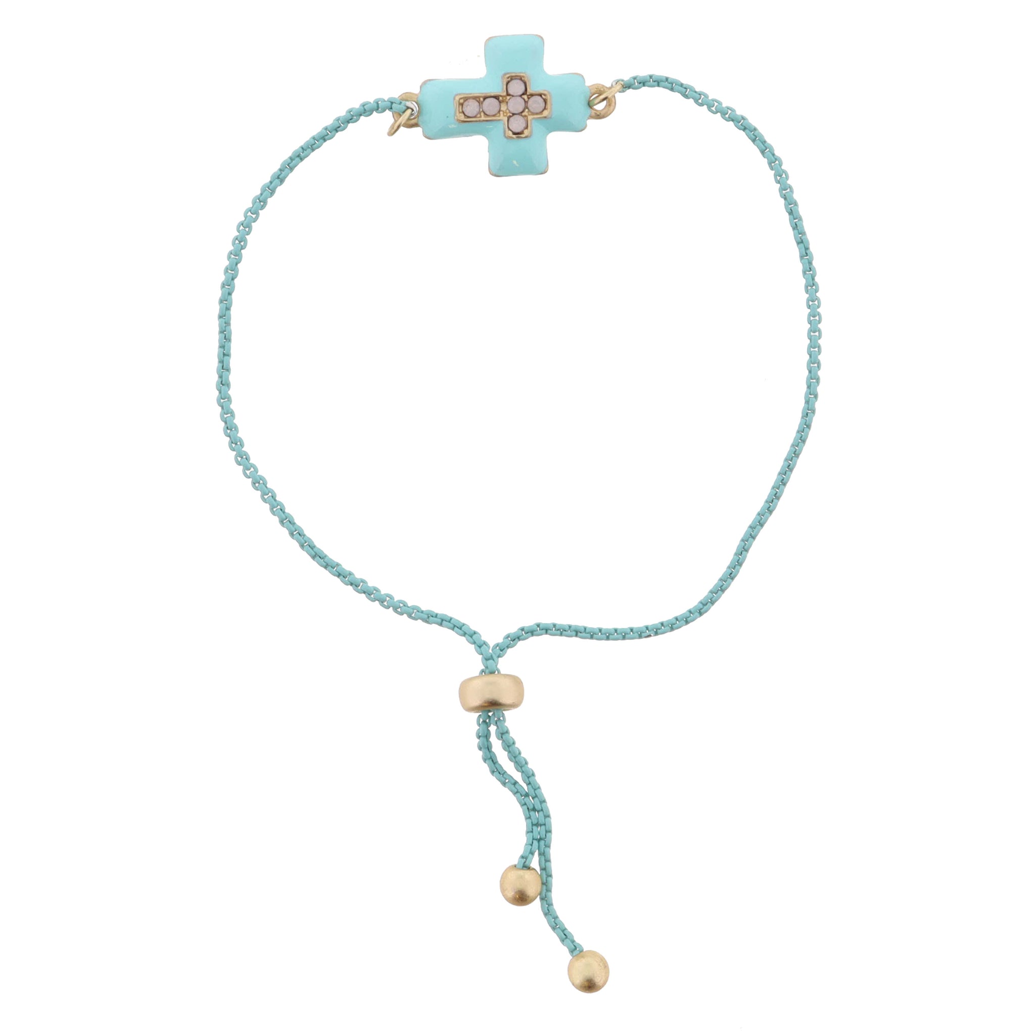 Kids Light Blue Enamel with Moonstone Crystal Cross Bracelet, .5" Pendants