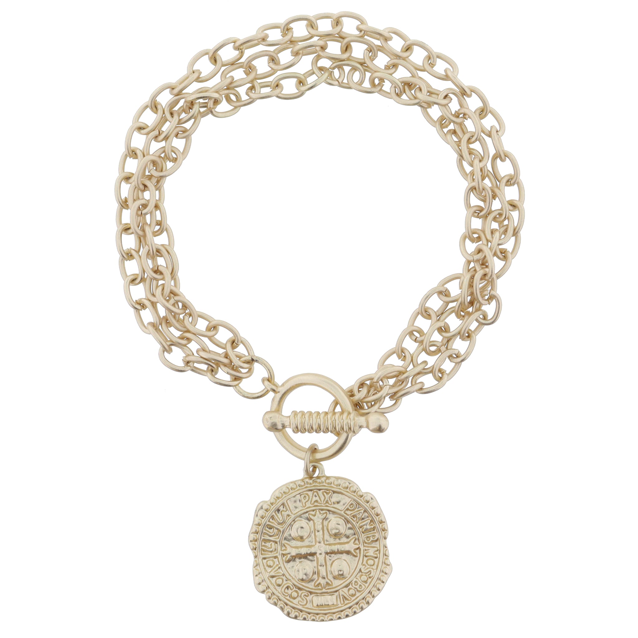 3 Strand Gold Chains with Toggle and Gold Medallion Coin Bracelet