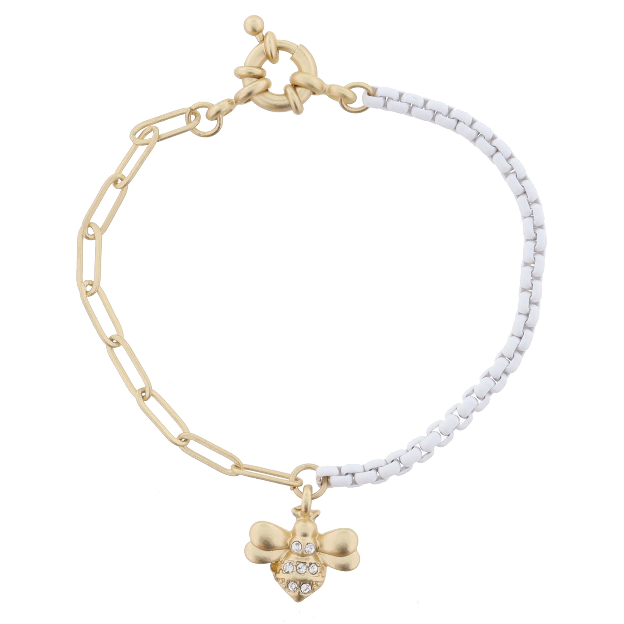 Kids Half Gold Chain, Half White Chain with Gold and Crystal Bee Bracelet