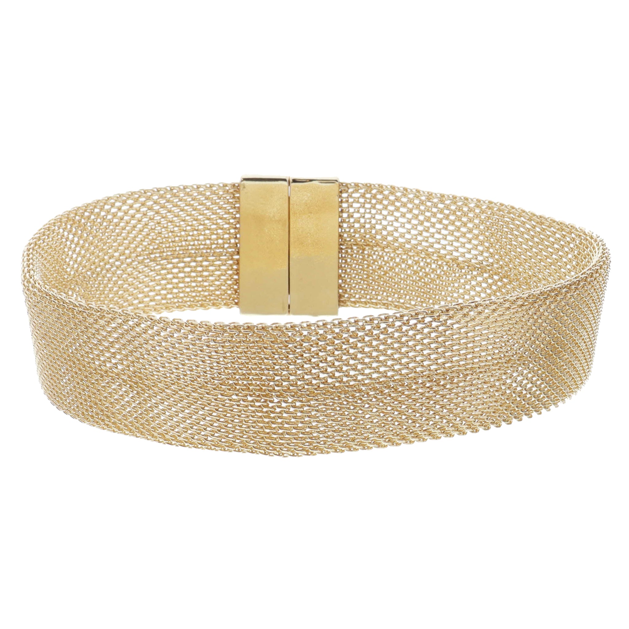 Wide Gold Woven Mesh Chain Band Bracelet, 7.5-8" Around