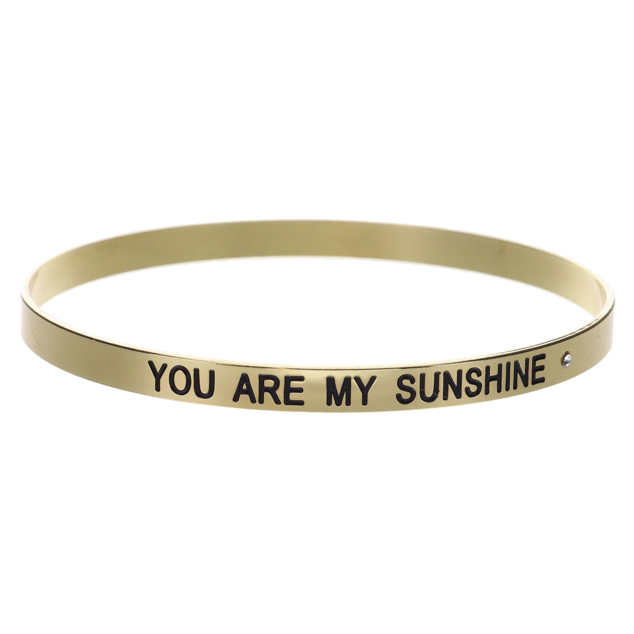 Thin Gold Bangle with "YOU ARE MY SUNSHINE" and Mini Crystal Accent Bracelet