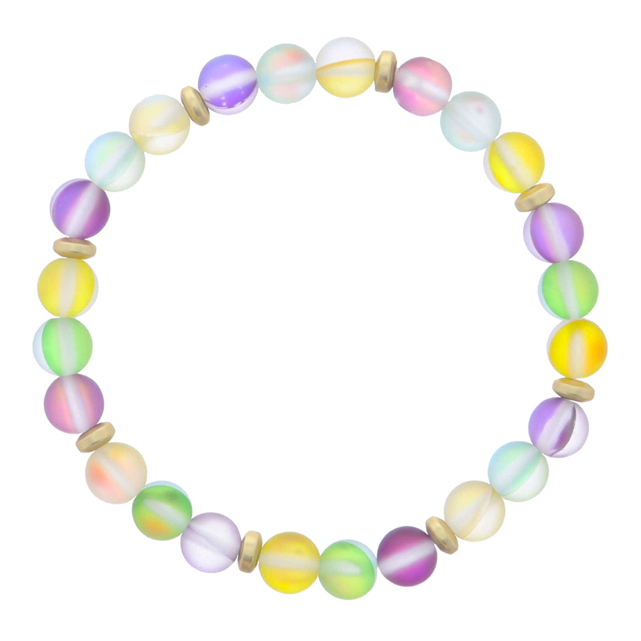 Kids Yellow, Green, Purple Opal Beaded with Gold Spacer Accents Bracelet