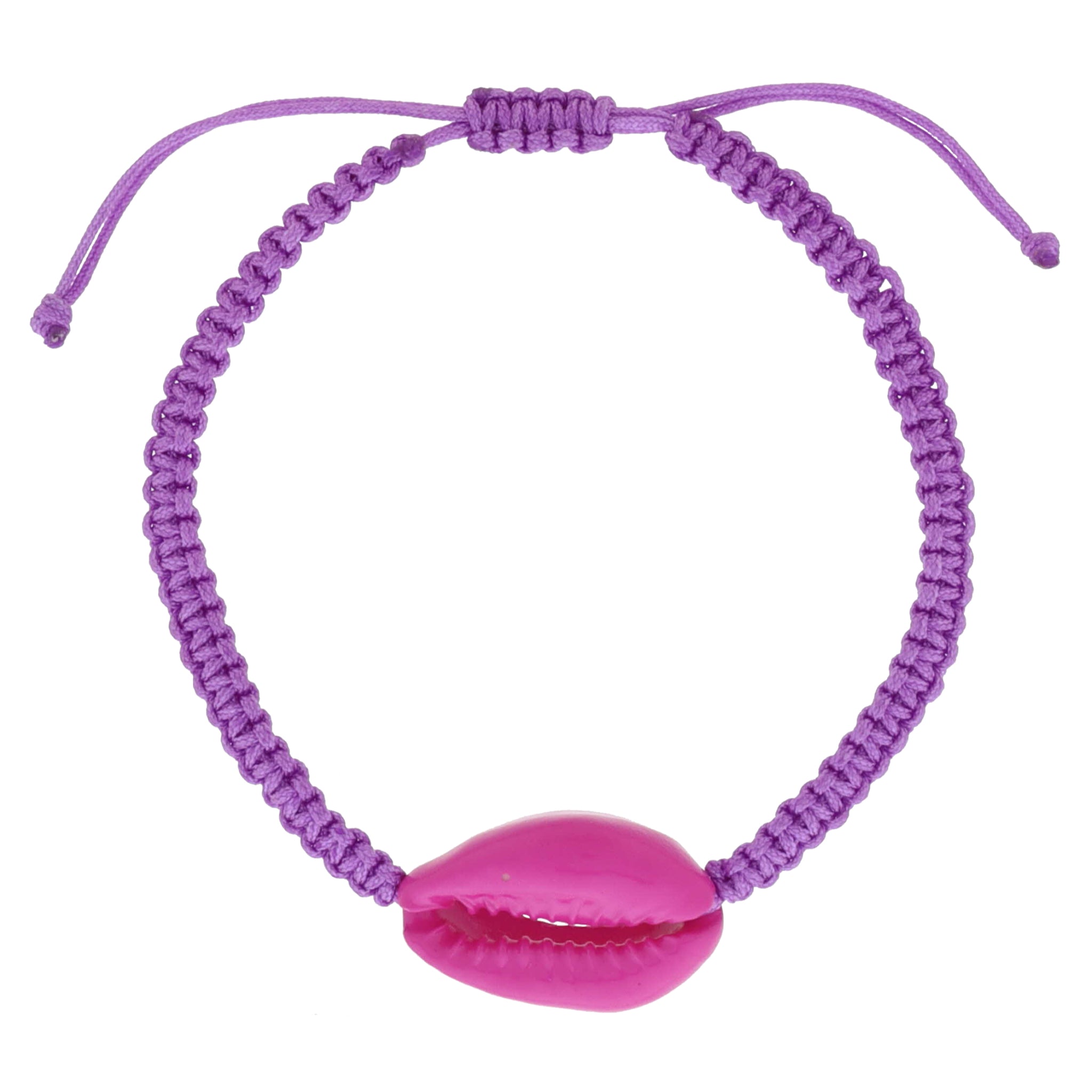 Kids Hot Pink Shell on Purple Woven Band Bracelet, .65" Pendant