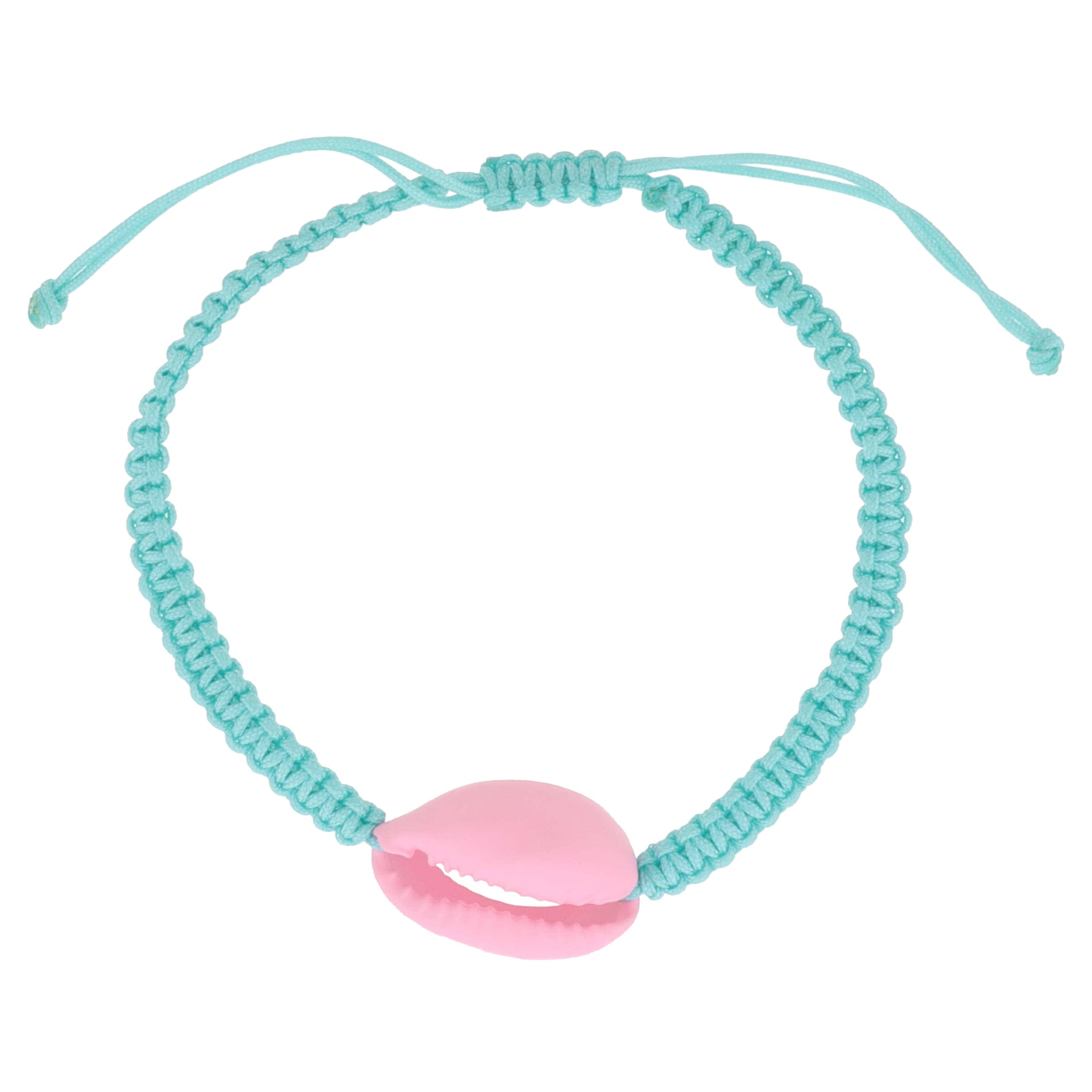Kids Light Pink Shell on Mint Woven Band Bracelet, .65" Pendant