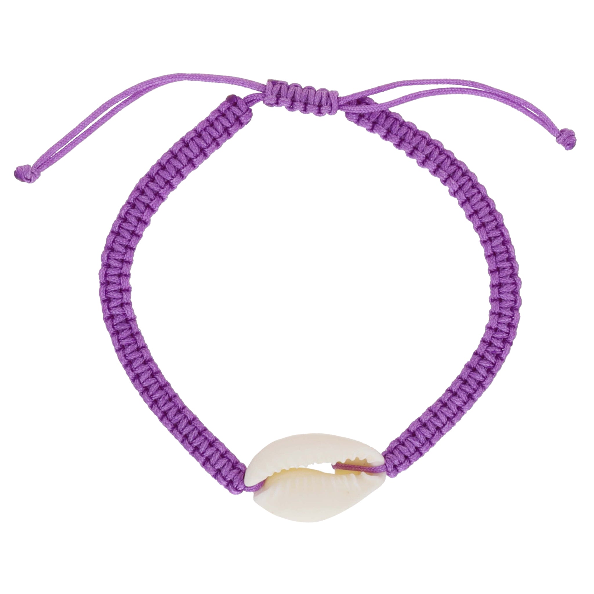 Kids White Shell on Purple Woven Band Bracelet, .65" Pendant