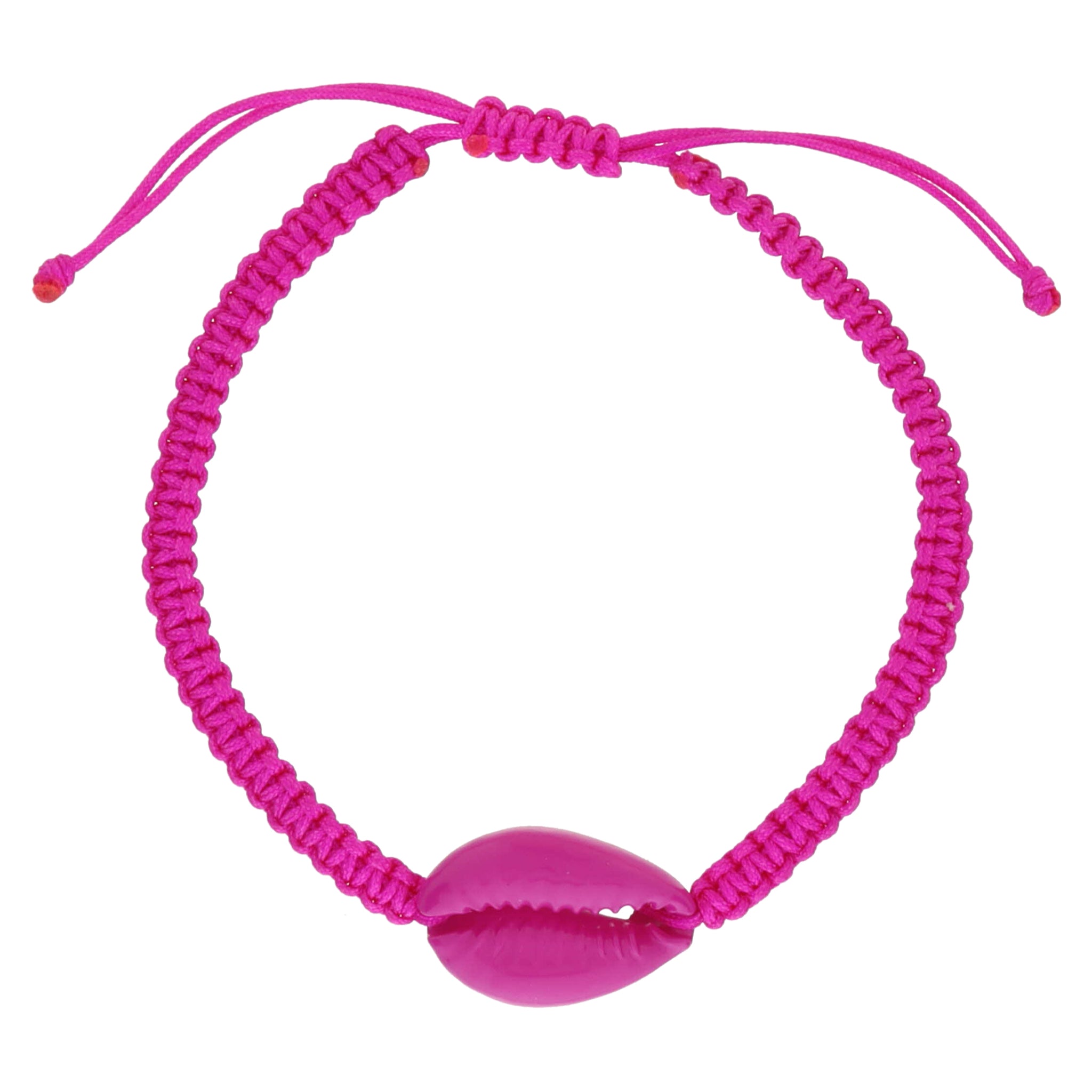 Kids Hot Pink Shell on Hot Pink Woven Band Bracelet, .65" Pendant