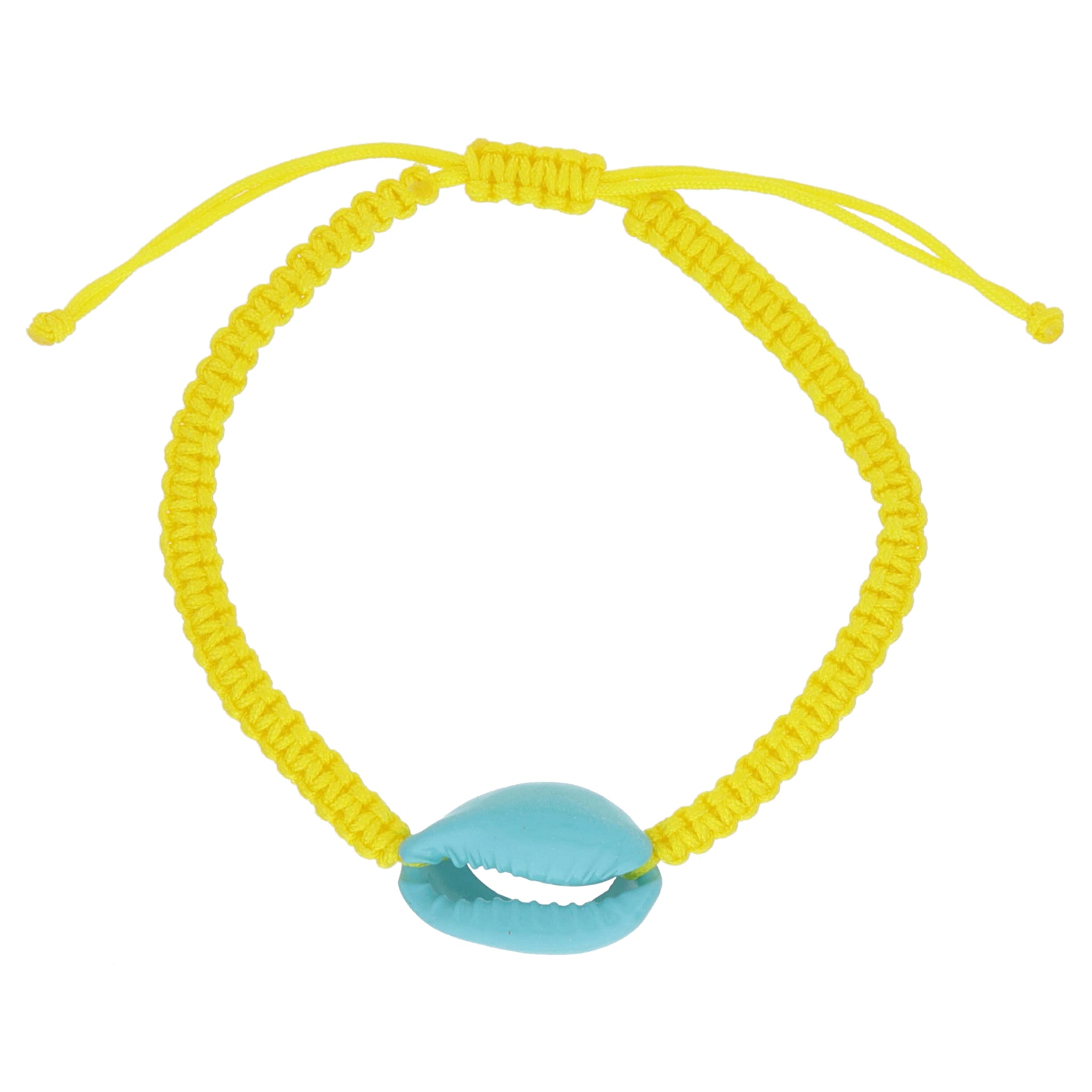 Kids Mint Shell on Yellow Woven Band Bracelet, .65" Pendant