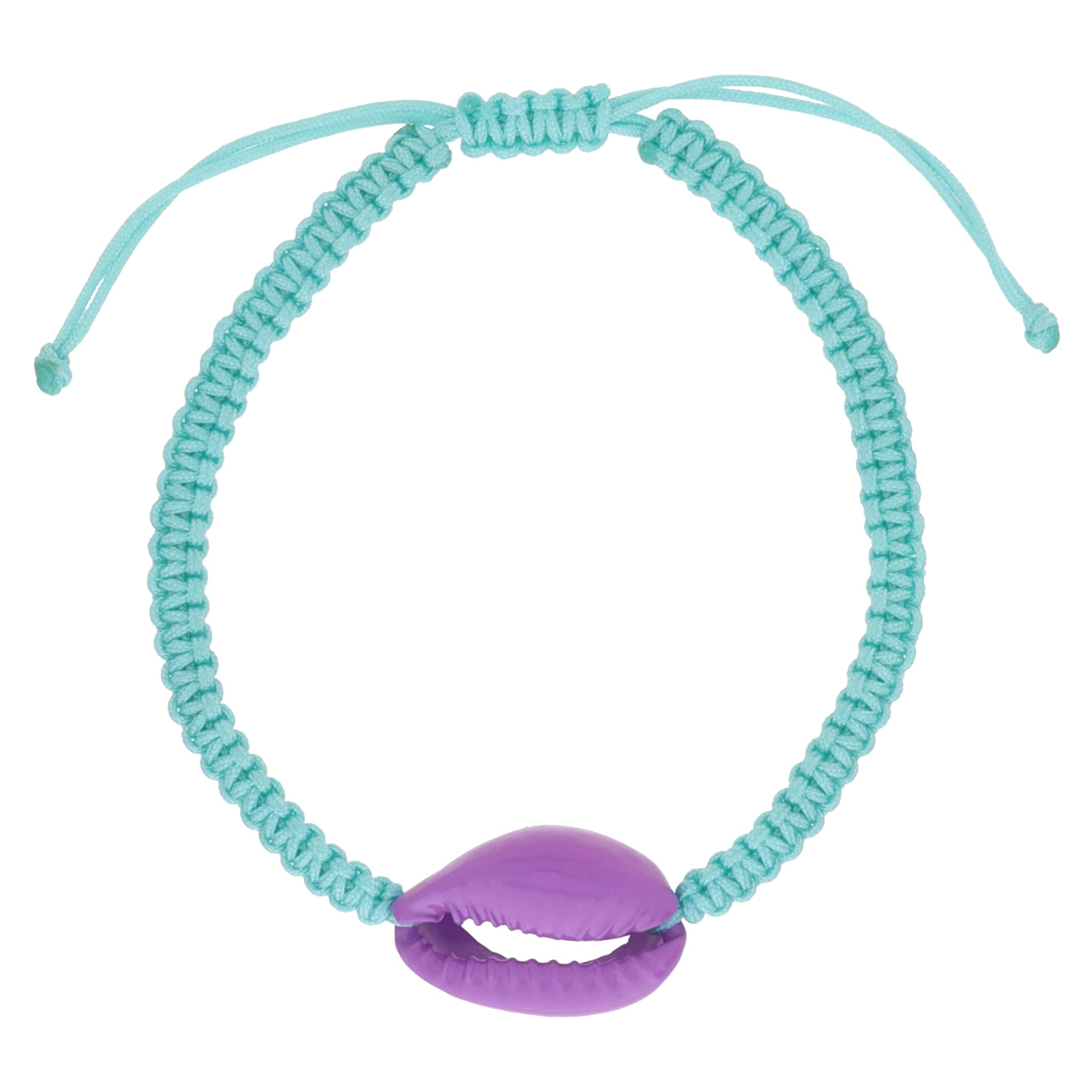 Kids Purple Shell on Mint Woven Band Bracelet, .65" Pendant