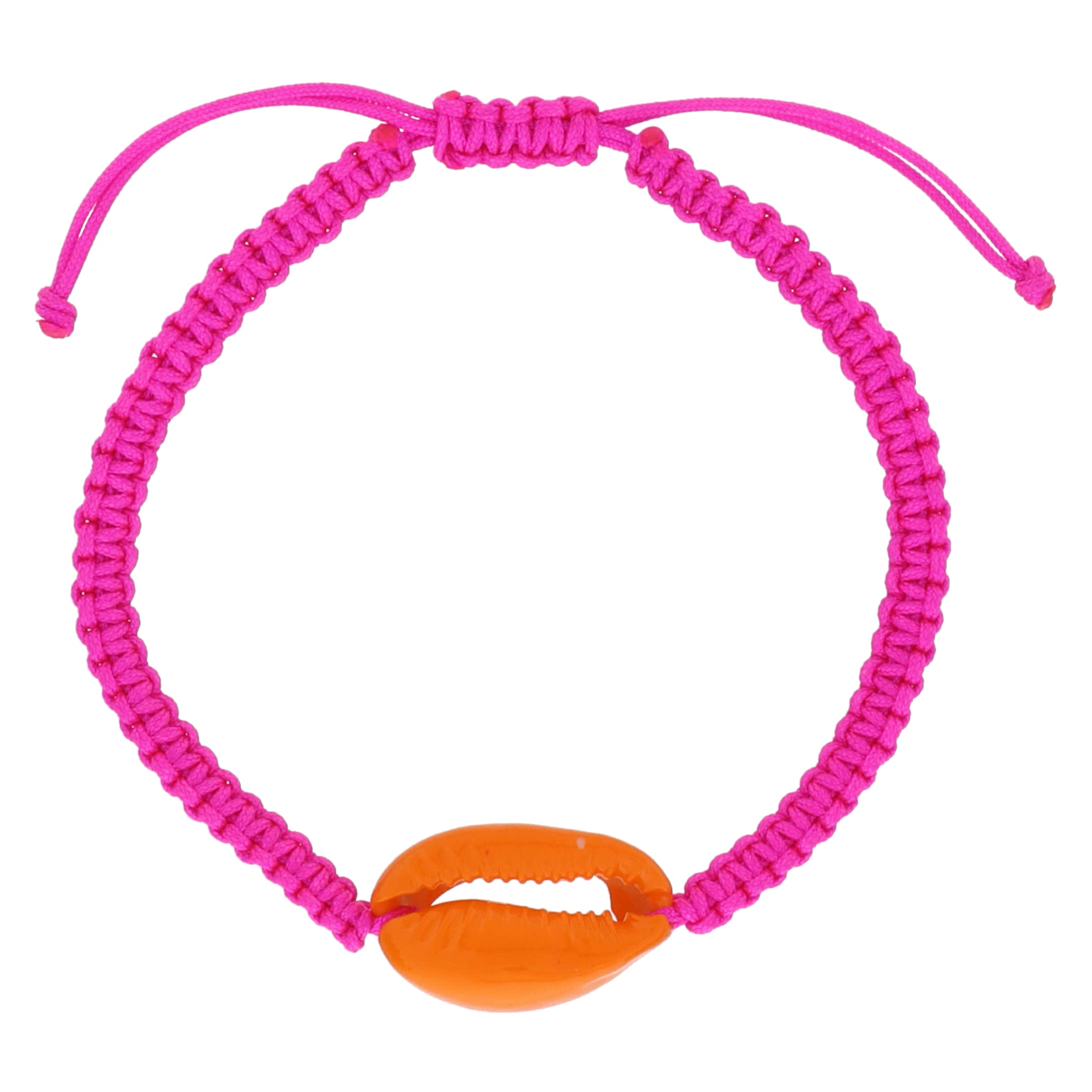 Kids Orange Shell on Hot Pink Woven Band Bracelet, .65" Pendant