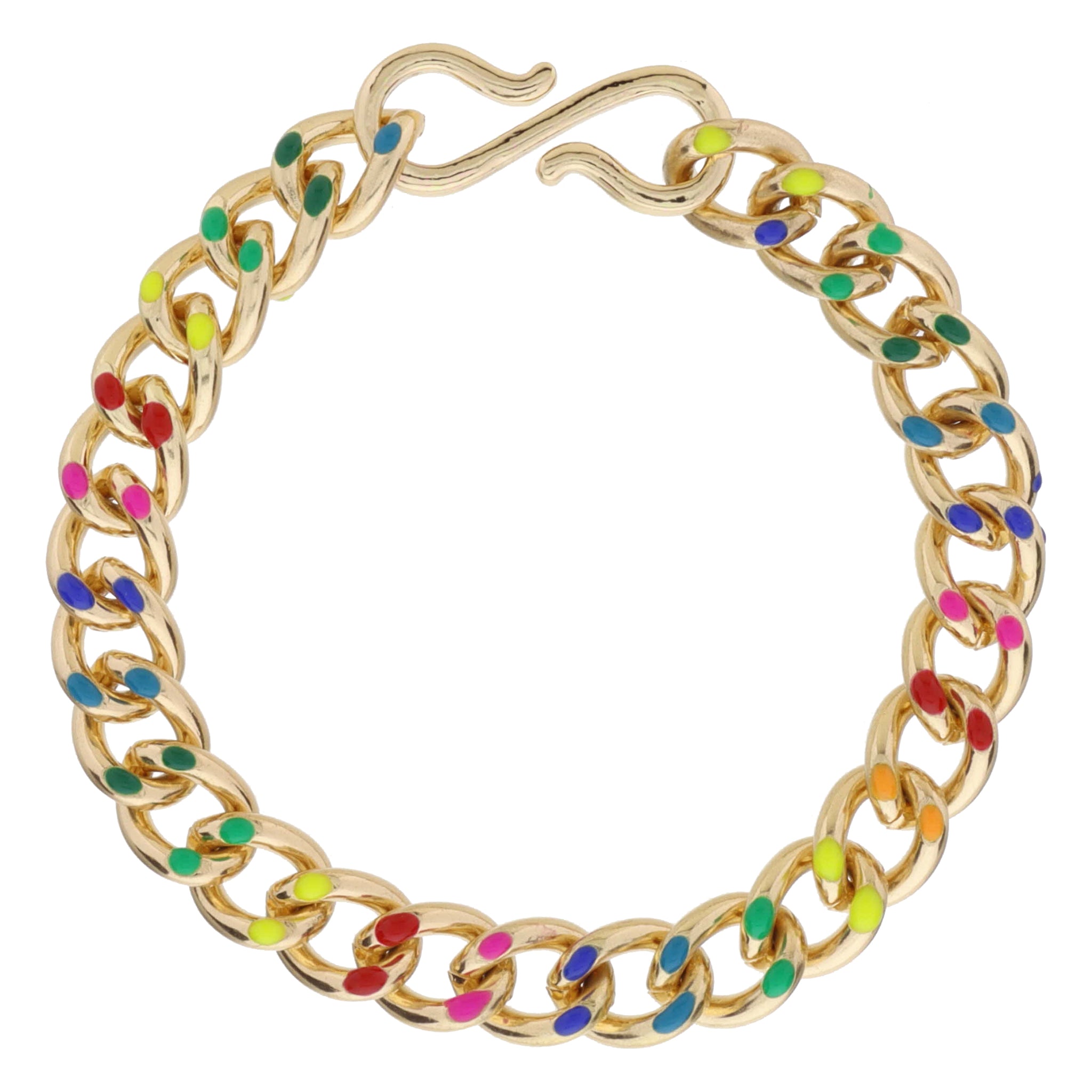 Rhodié Blanc – Bracelet chaîne et émail multicolore 16+3cm extension