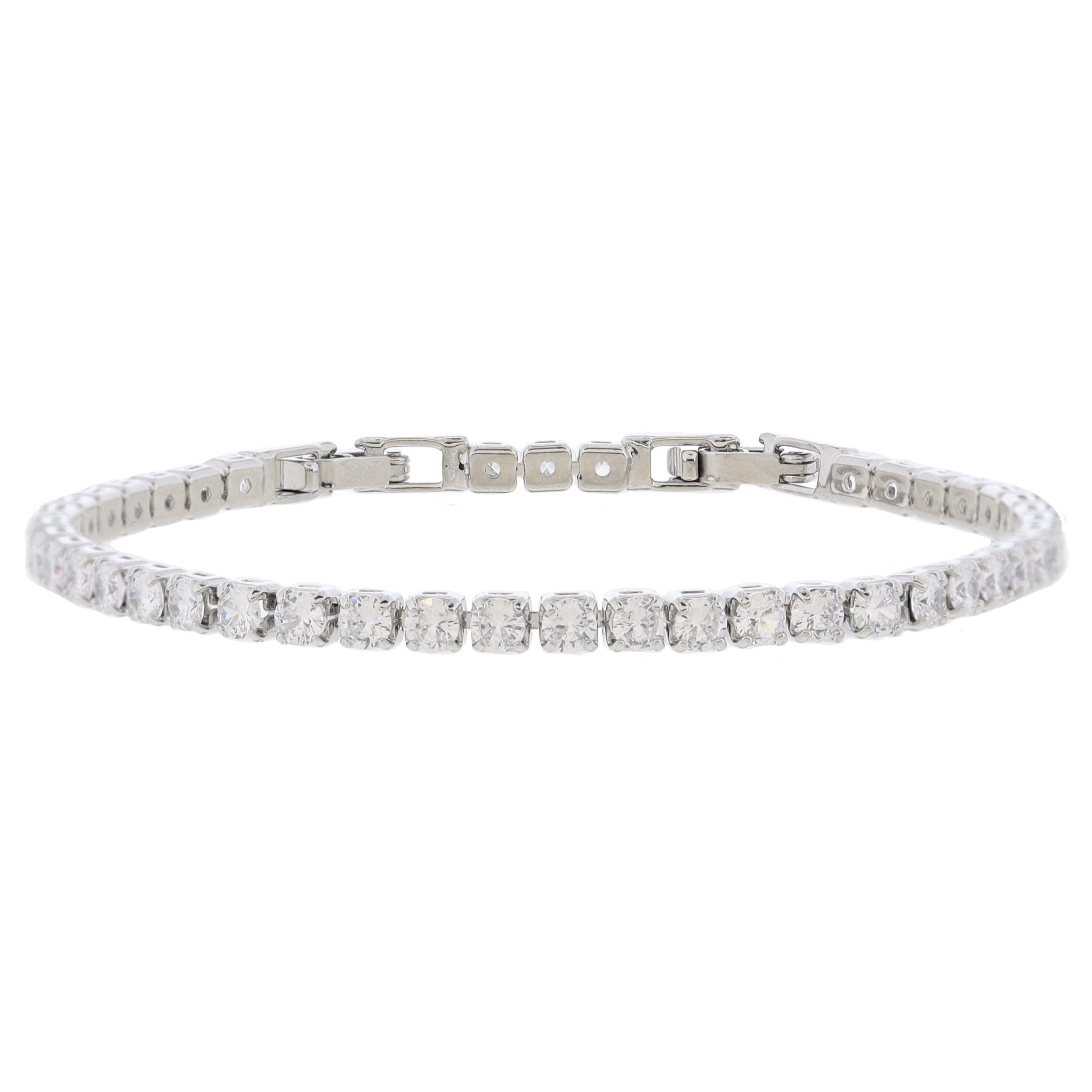 18K White Gold Plated Small Cubic Zirconia Crystal Tennis Bracelet Bracelet, 7" Around