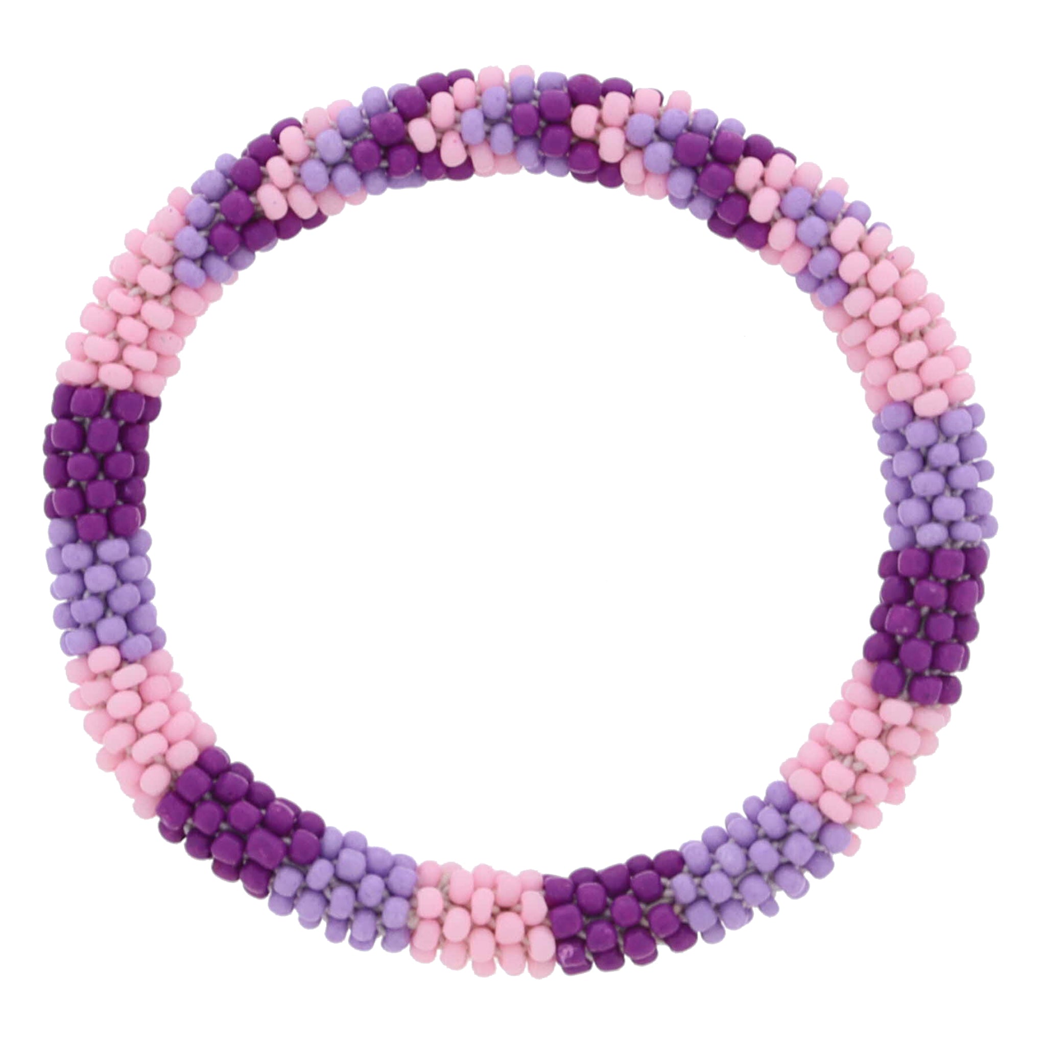 Kids Lavender, Purple, Light Pink Seed Beaded Bracelet, 6.5" Around