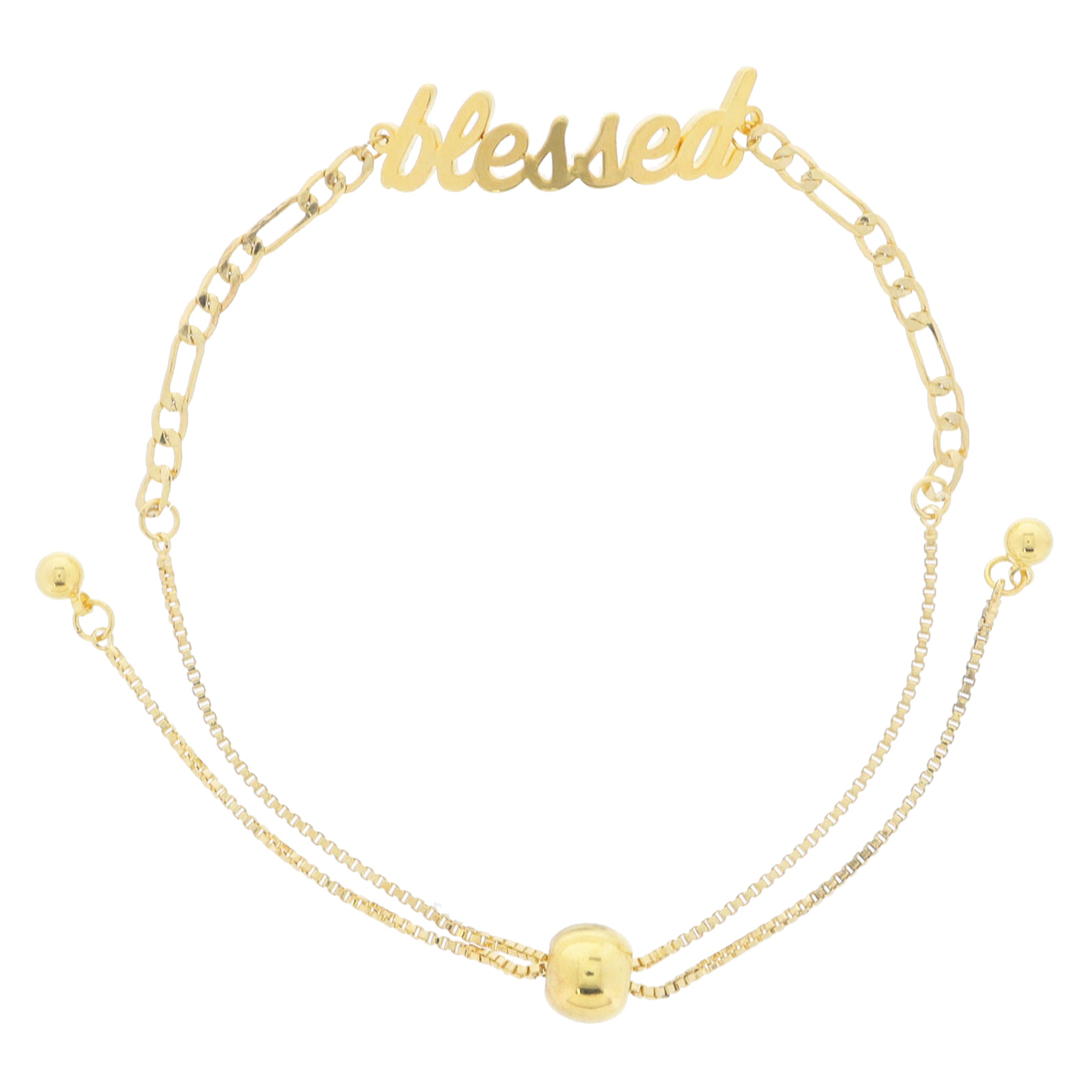 18K Gold Plated "blessed" on Figaro Chain Bracelet