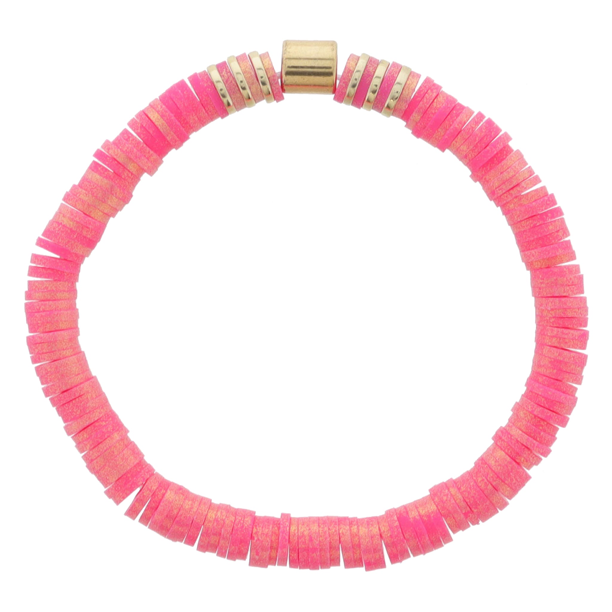 Kids Hot Pink Iridescent Rubber Sequins with Gold Bead Accents Bracelet