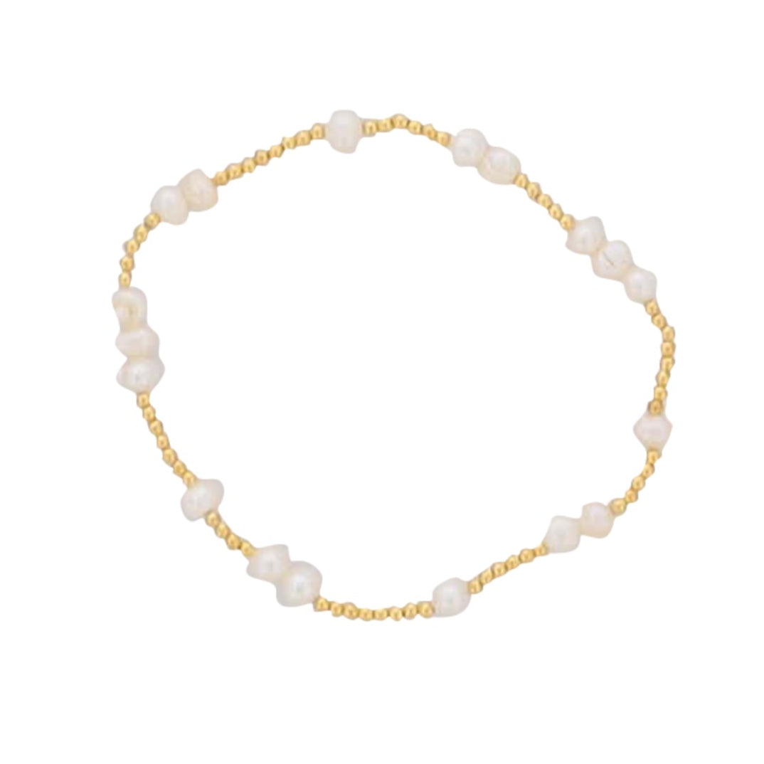 18K Gold Plated Beaded Stretch Bracelet with Salt Water Pearl Bead