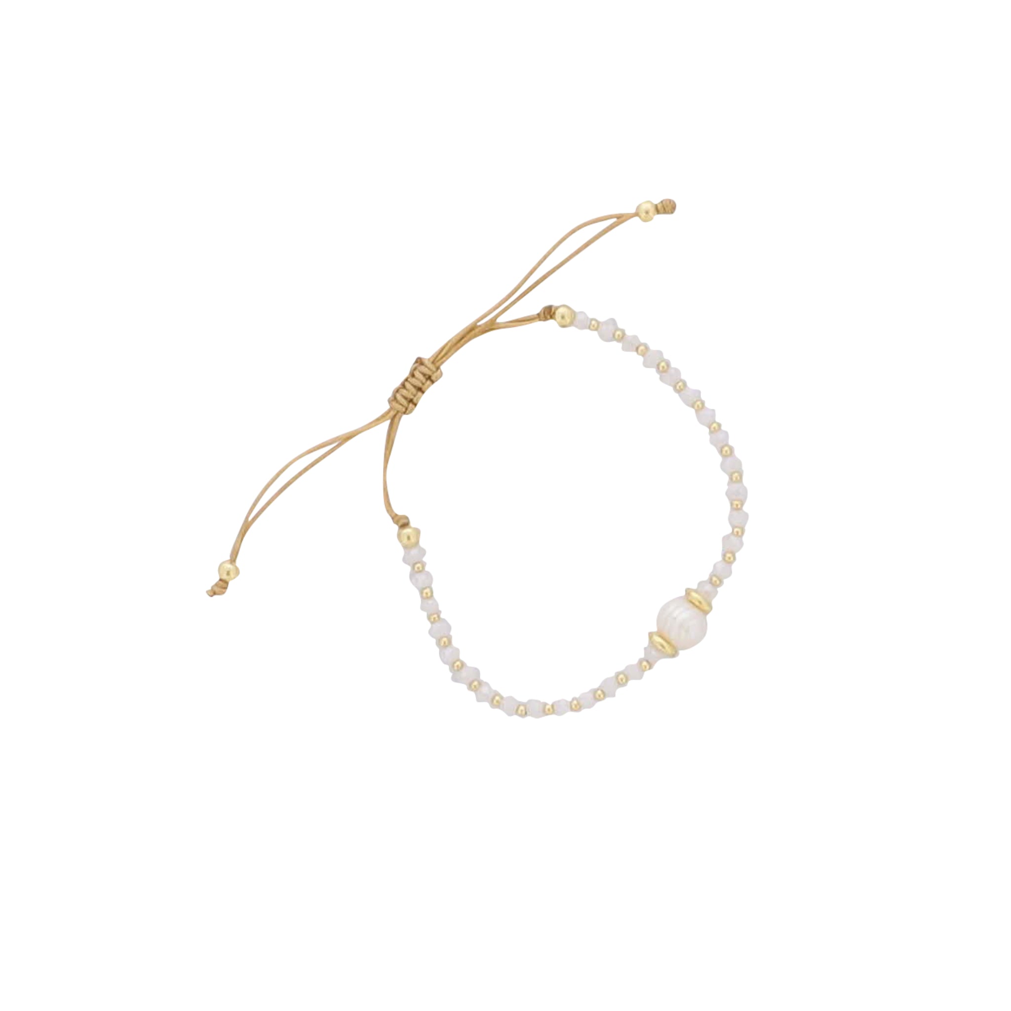 18K Gold Plated White Glass Beaded Bracelet with Fresh Water Pearl