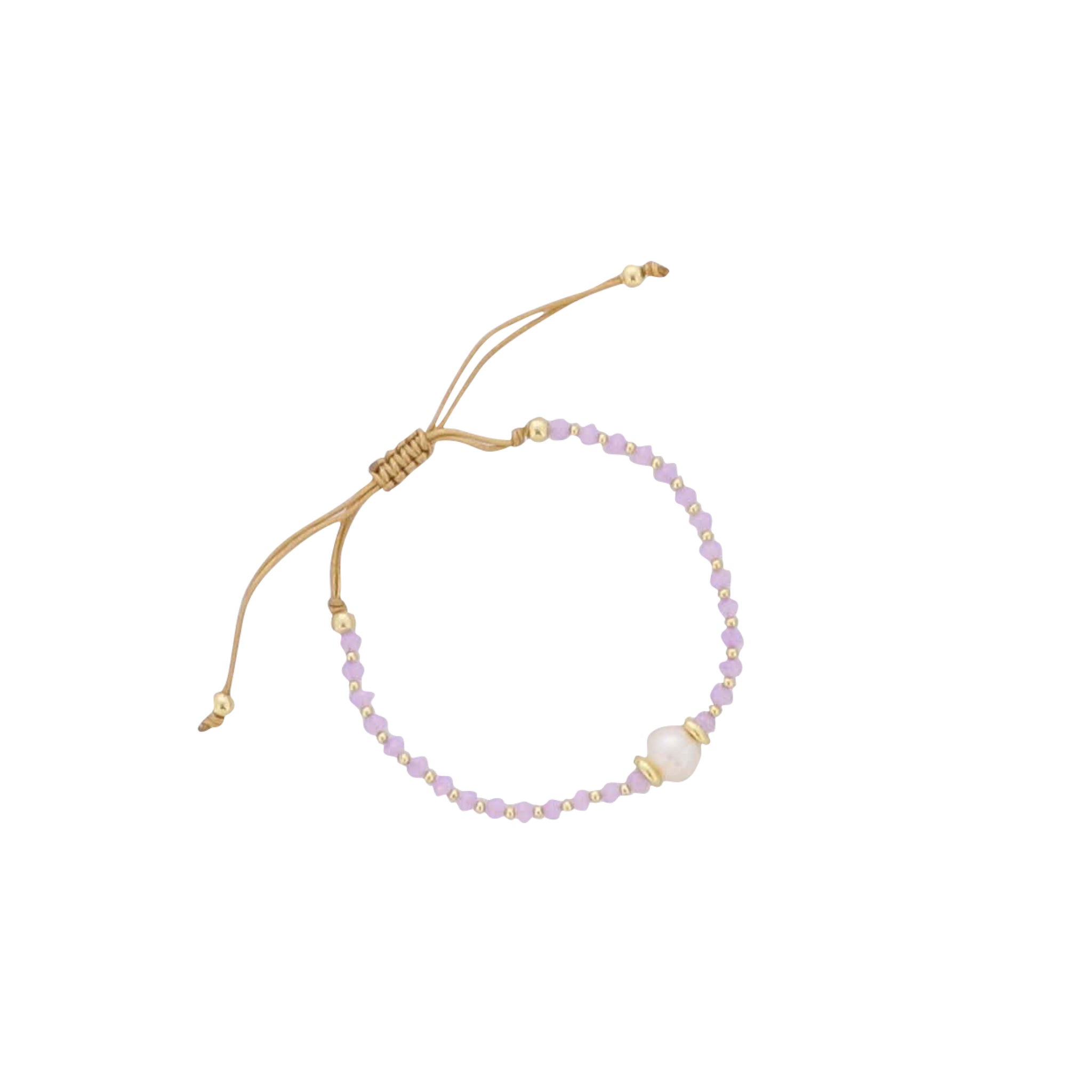 18K Gold Plated Lavender Glass Beaded Bracelet with Fresh Water Pearl