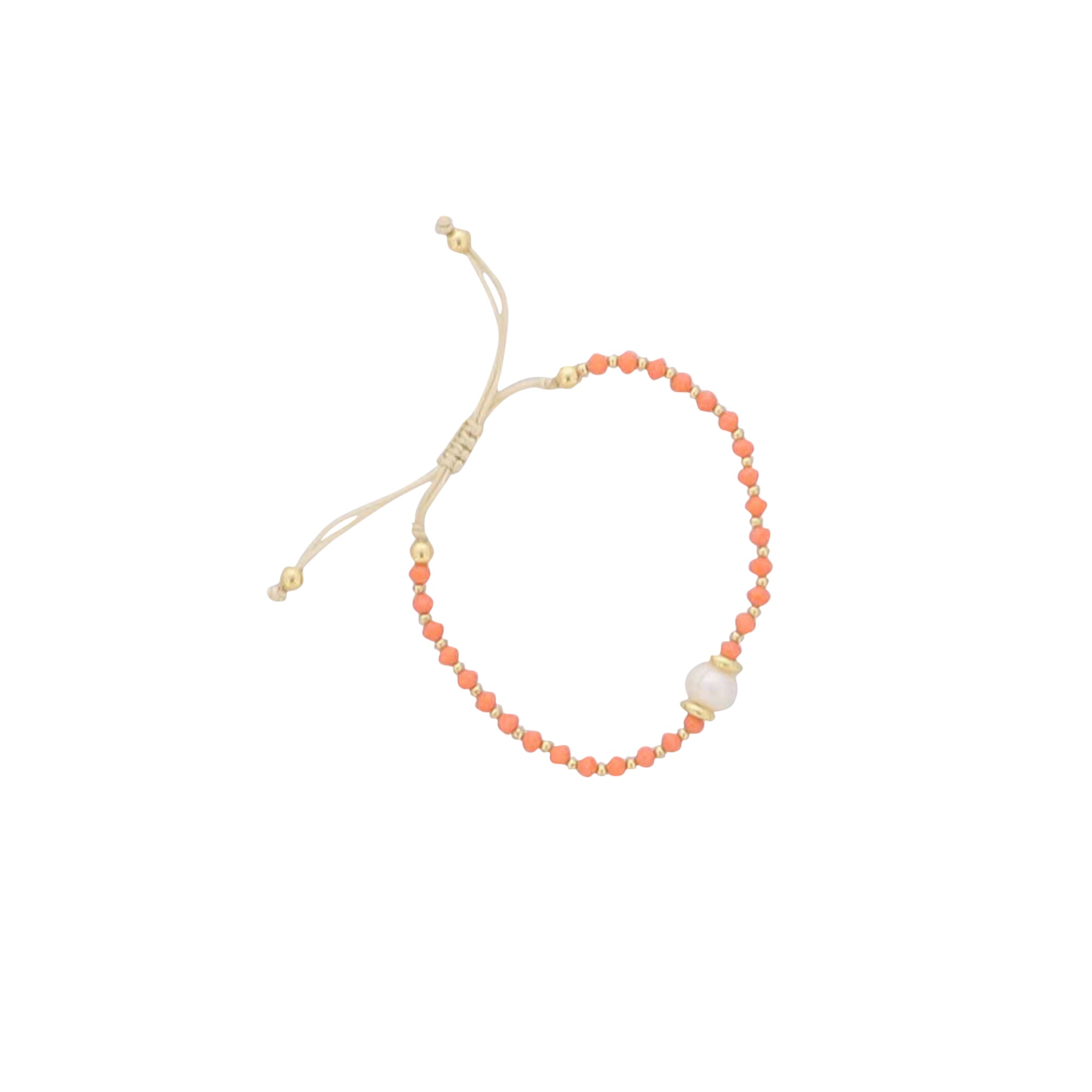 18K Gold Plated Coral Glass Beaded Bracelet with Fresh Water Pearl