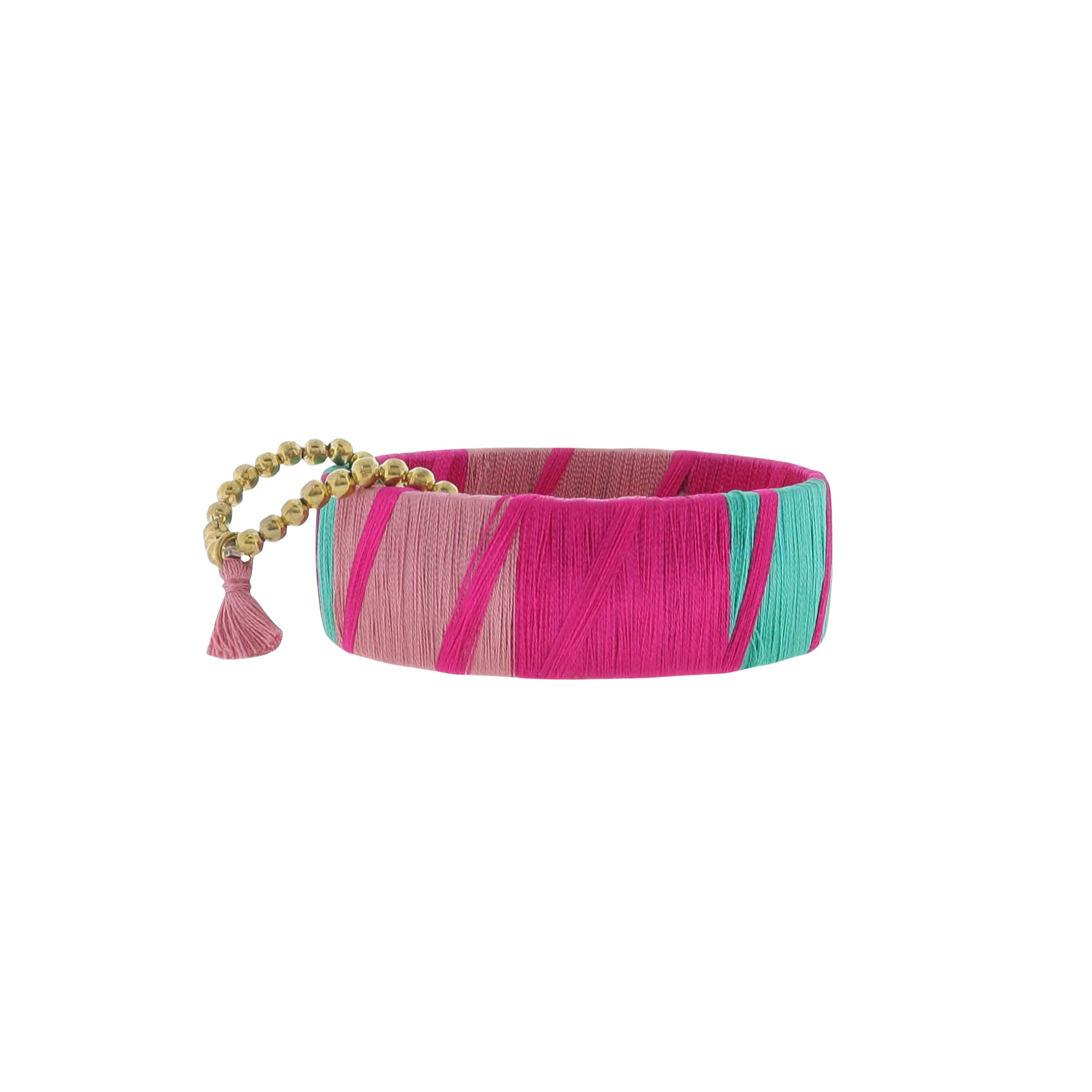 Set of 2, Wide Hot Pink, Pink, Teal Threaded Stretch & Bangle Bracelets