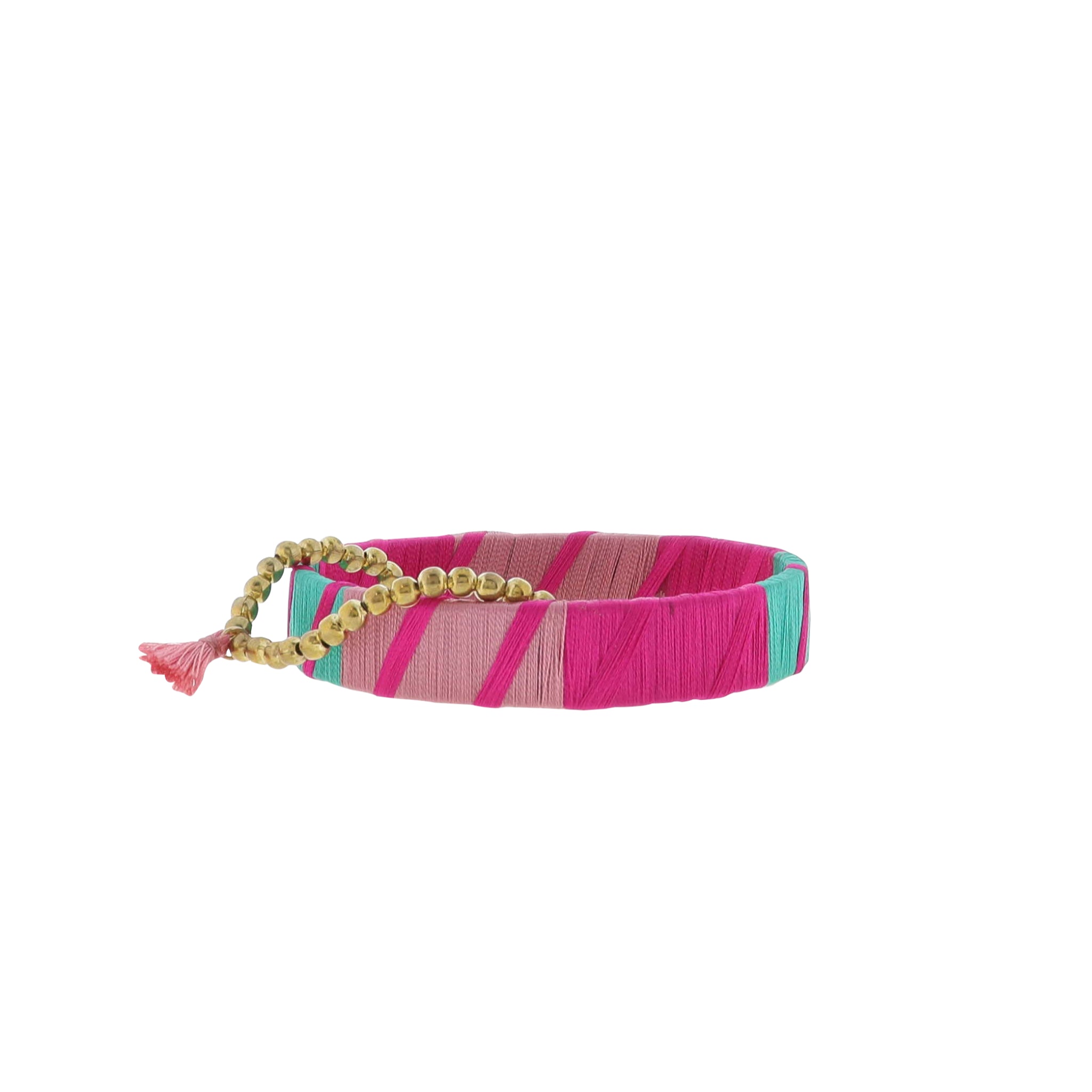 Set of 2, Thin Hot Pink, Pink, Teal Threaded Stretch & Bangle Bracelets
