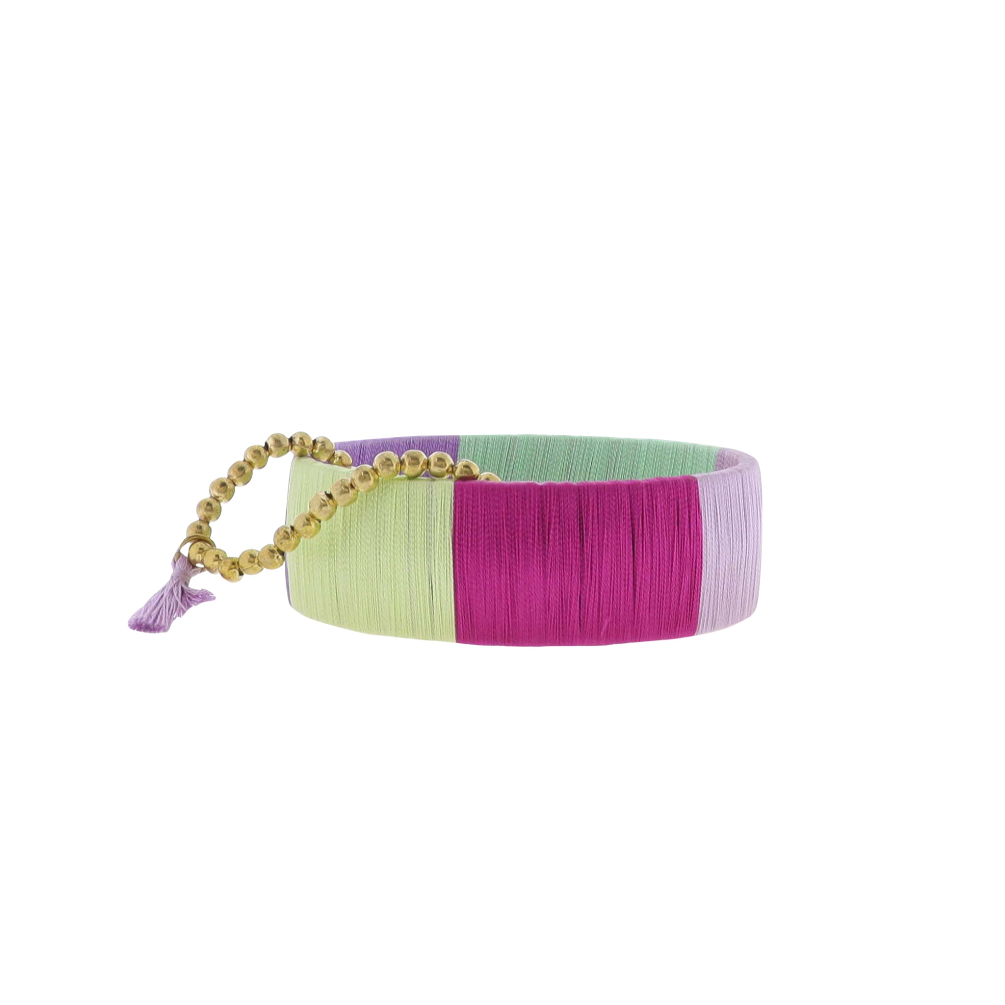 Set of 2, Wide Lavender, Pink, Purple, Green Mint Threaded Stretch & Bangle Bracelets