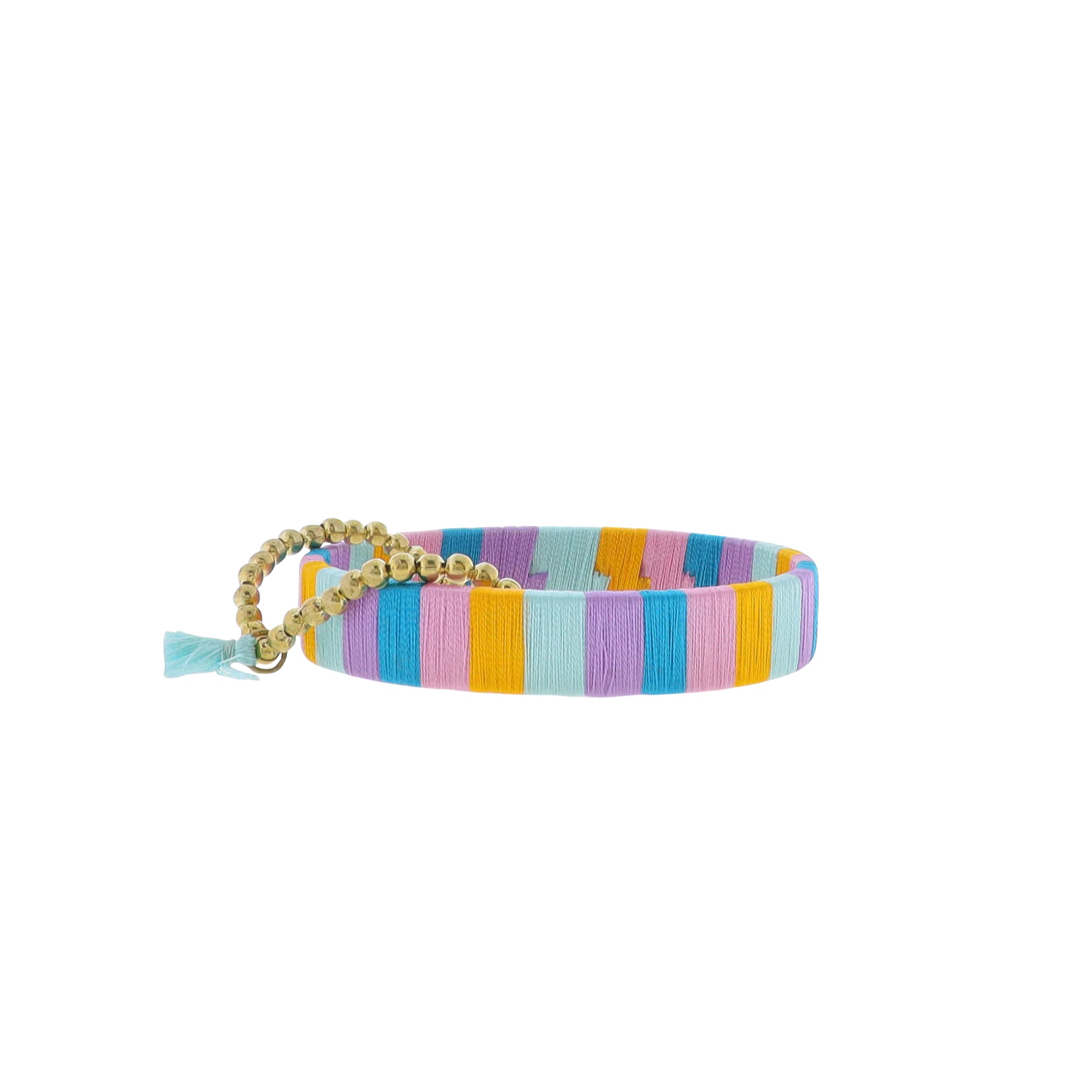 Set of 2, Thin Golden Yellow, Purple, Light Blue, Pink, Orange Threaded Stretch & Bangle Bracelets