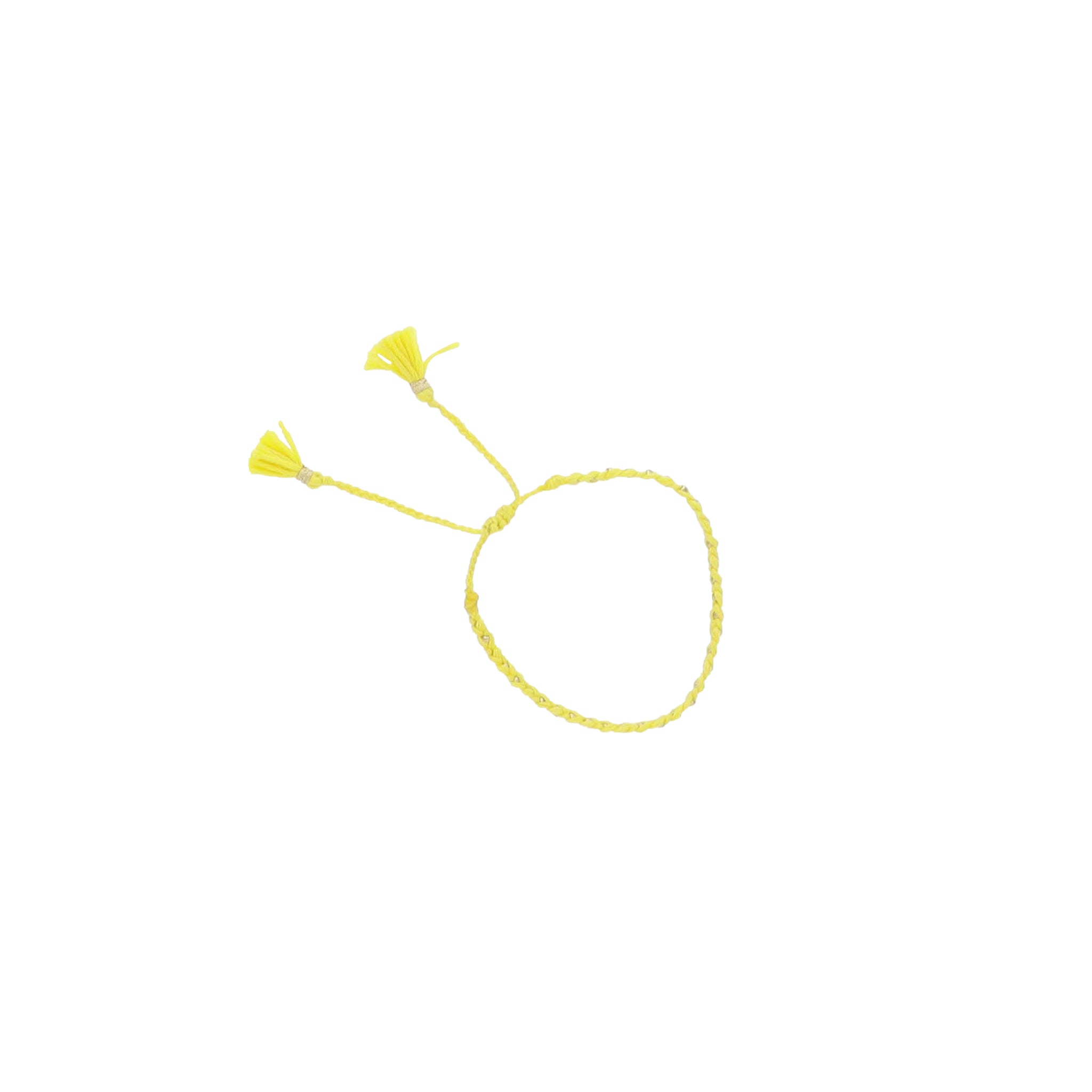 Yellow Braided Thread Bracelet with Gold Beads