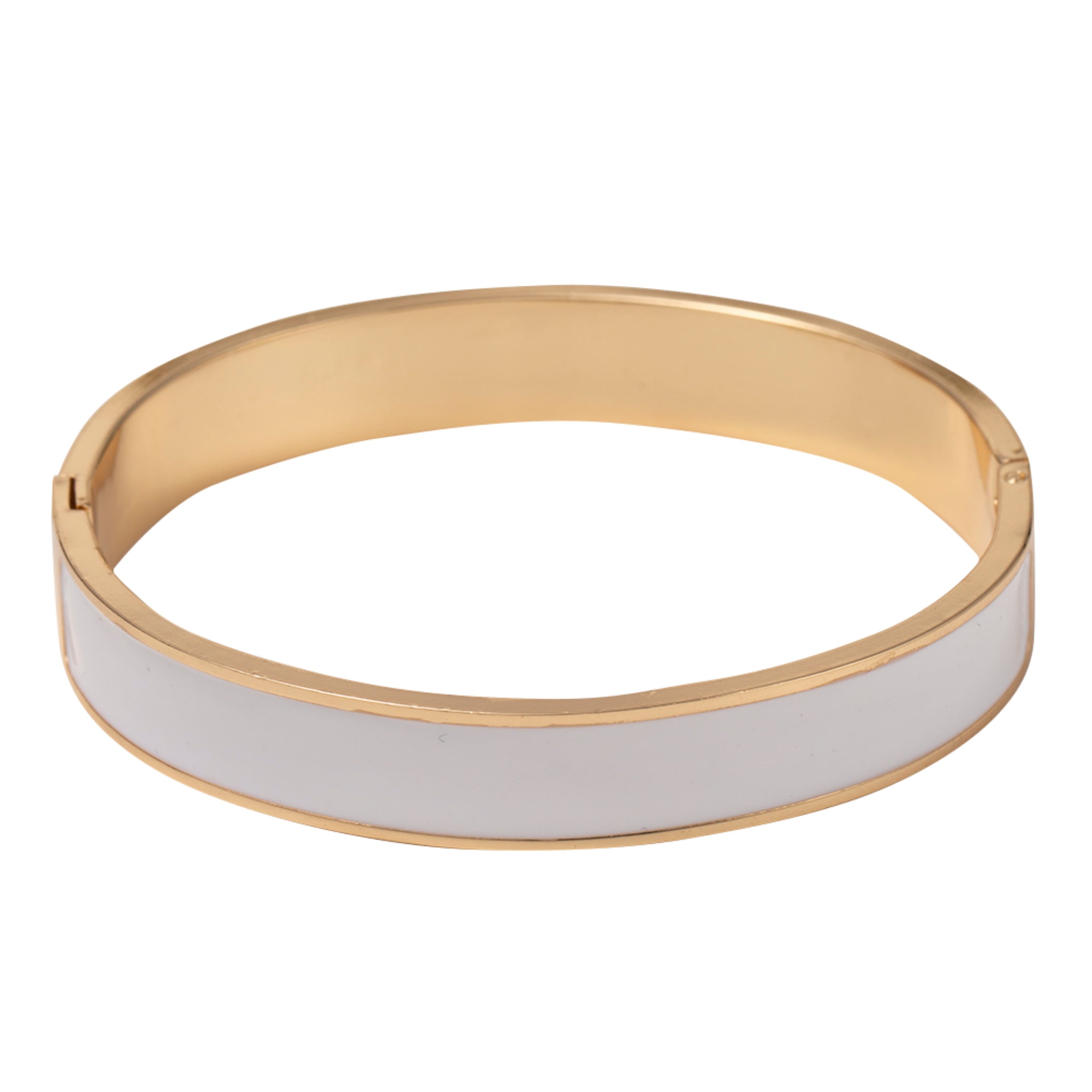 Gold with White Enamel Hinge Closure Bracelet