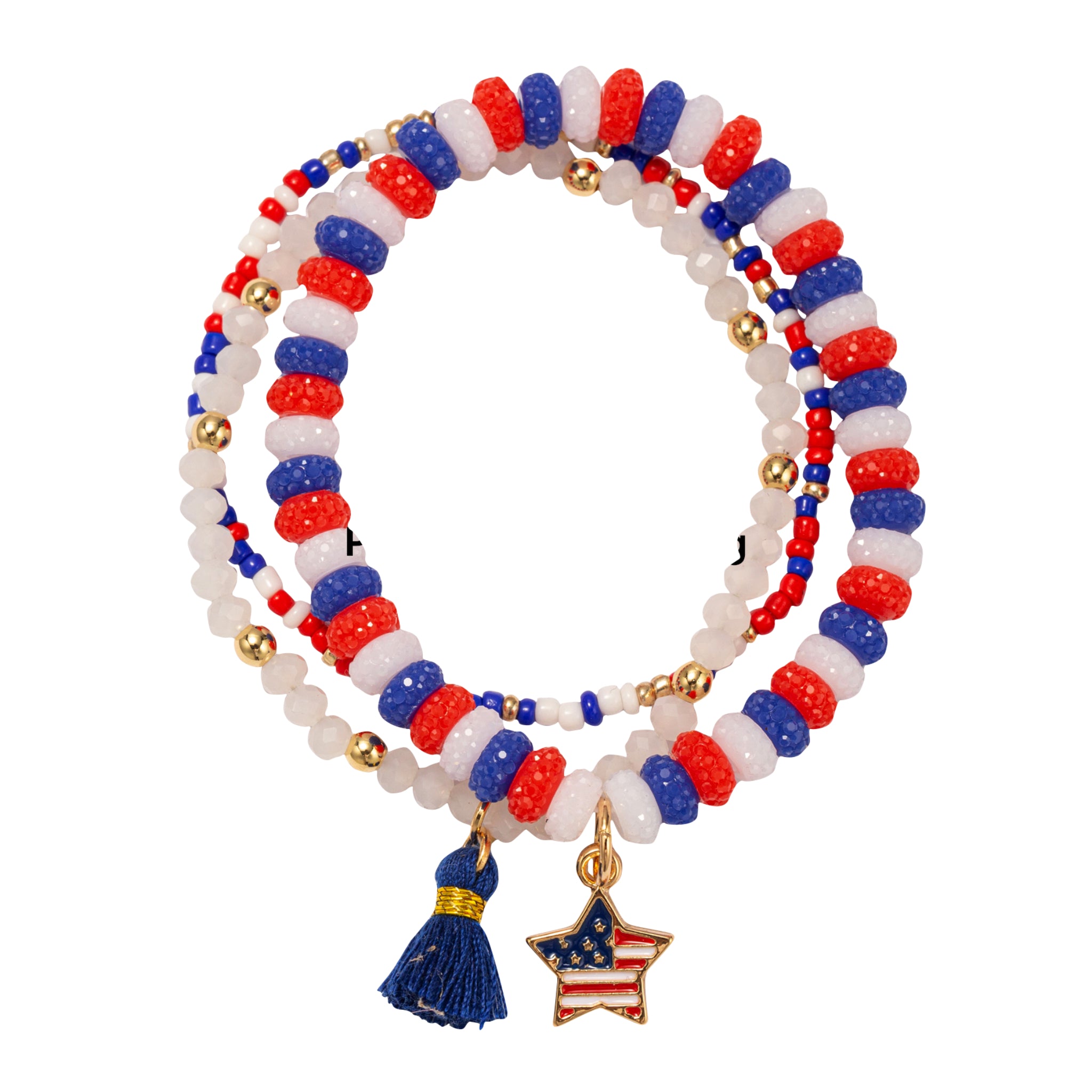 Kids Set of 3 Red, White, Blue Beaded American Flag Star Stretch Bracelet