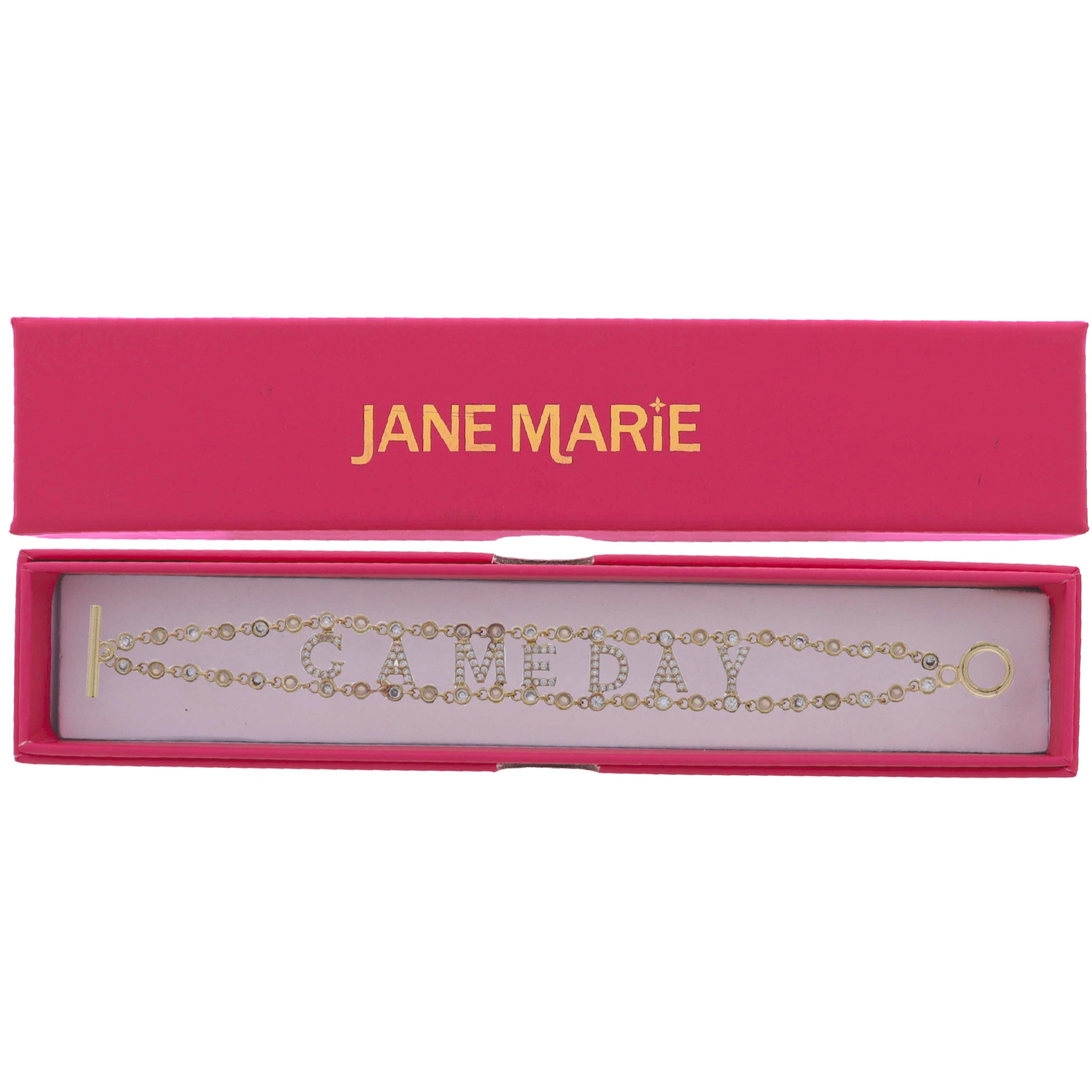 18K Gold Plated Gold, Moonstone & Clear Encased Crystal Link Chain Bracelet with Crystal "Gameday"