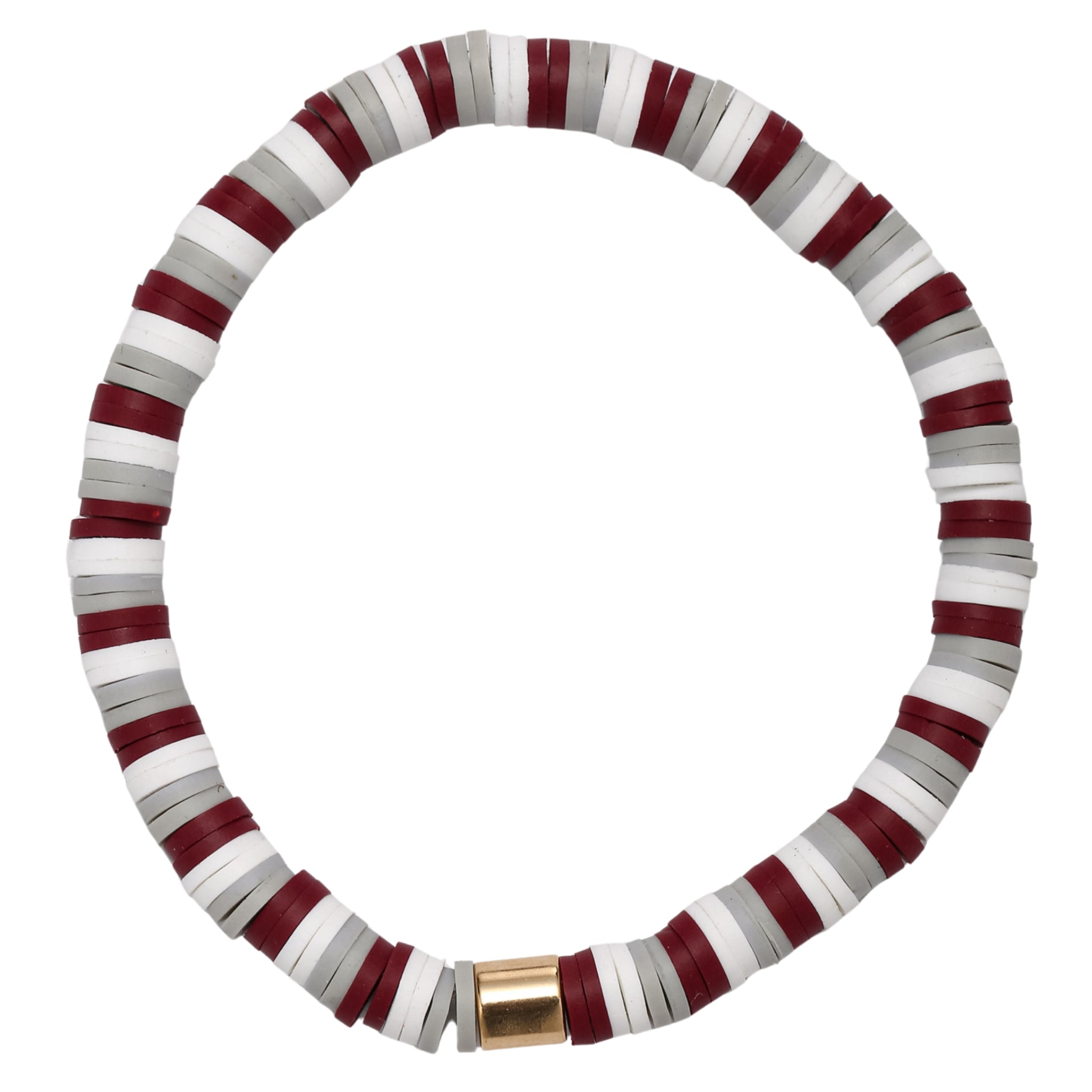 Maroon, Grey, White, Gold Rubber Disk Beaded Bracelet
