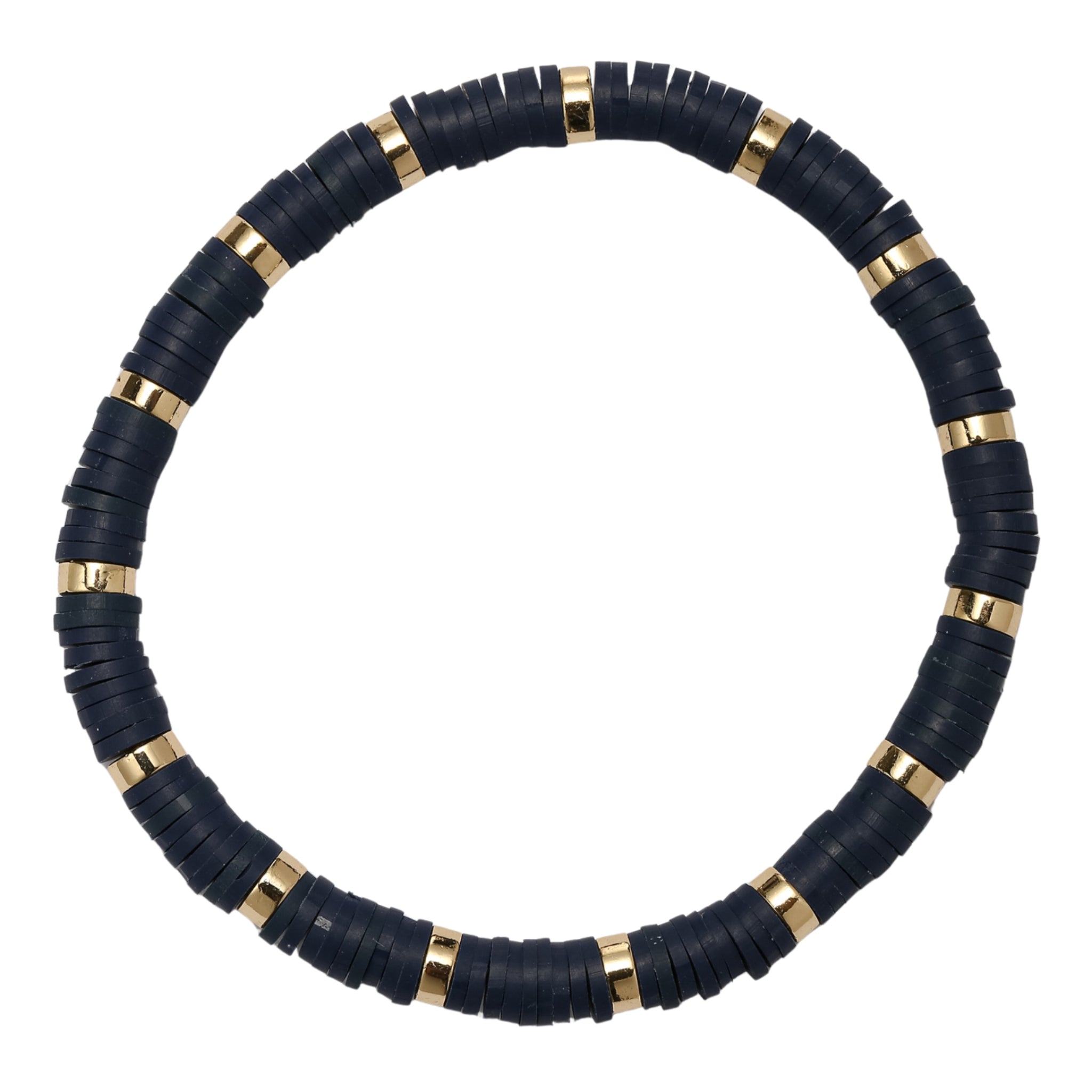 Navy, Gold Rubber Disk Beaded Bracelet