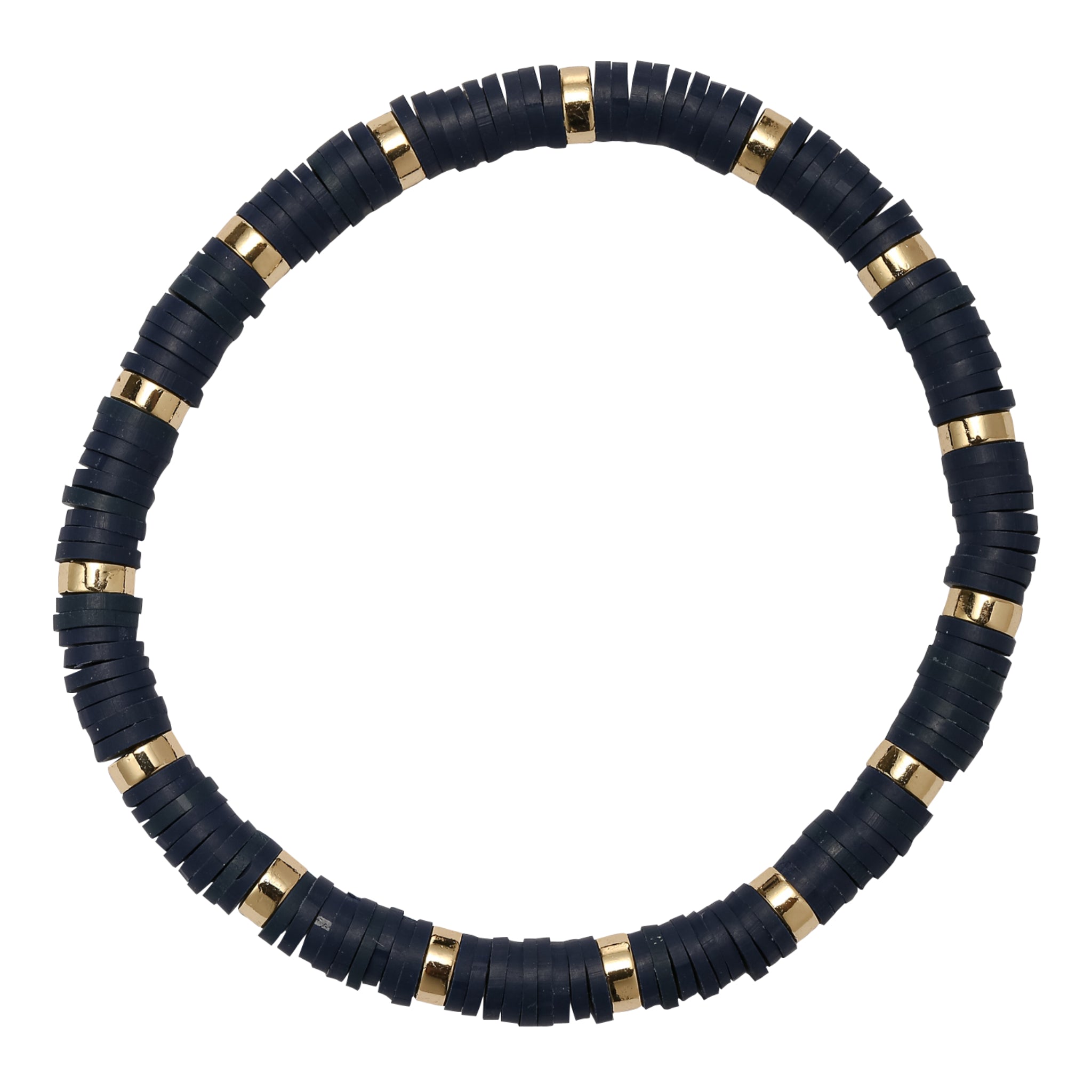 Navy, Gold Rubber Disk Beaded Bracelet