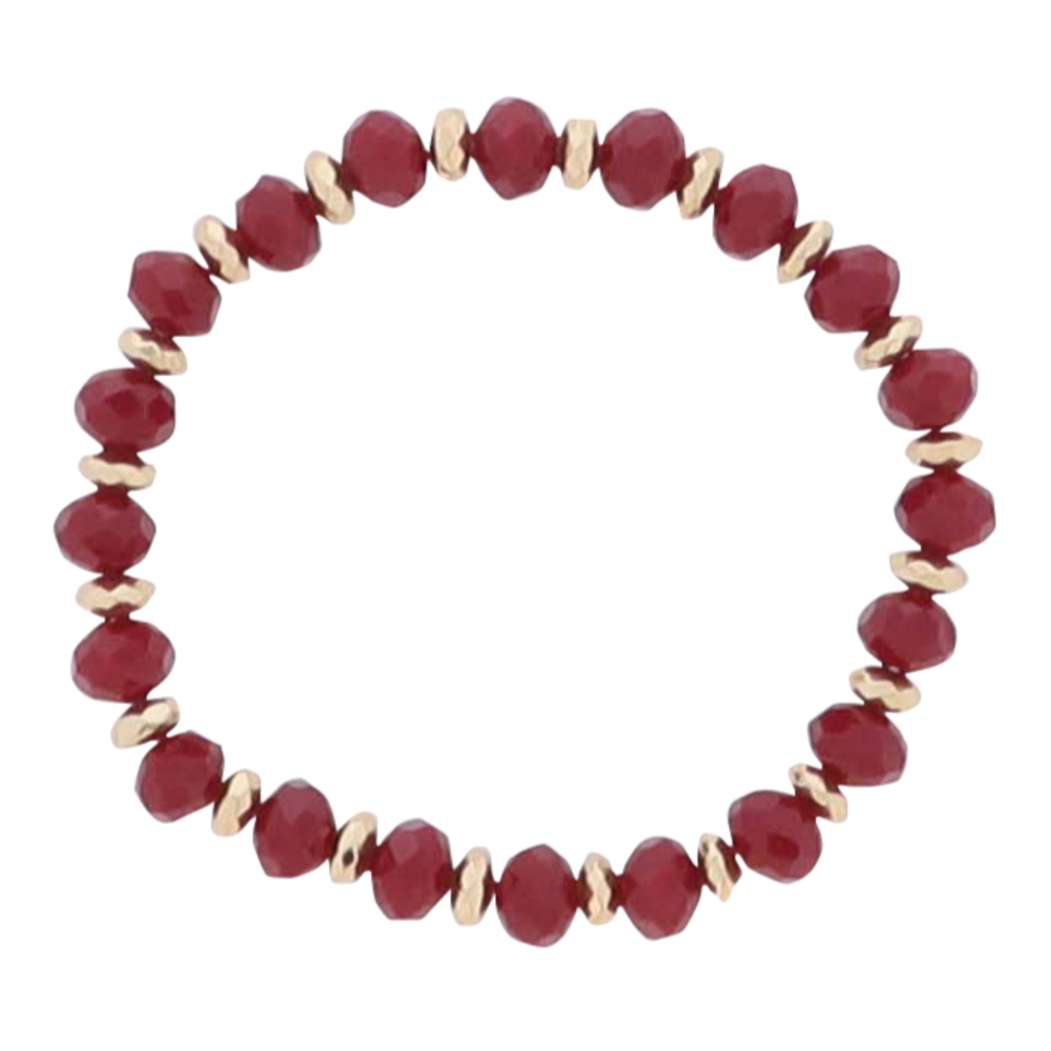 Crimson, Gold Faceted Beaded Bracelet