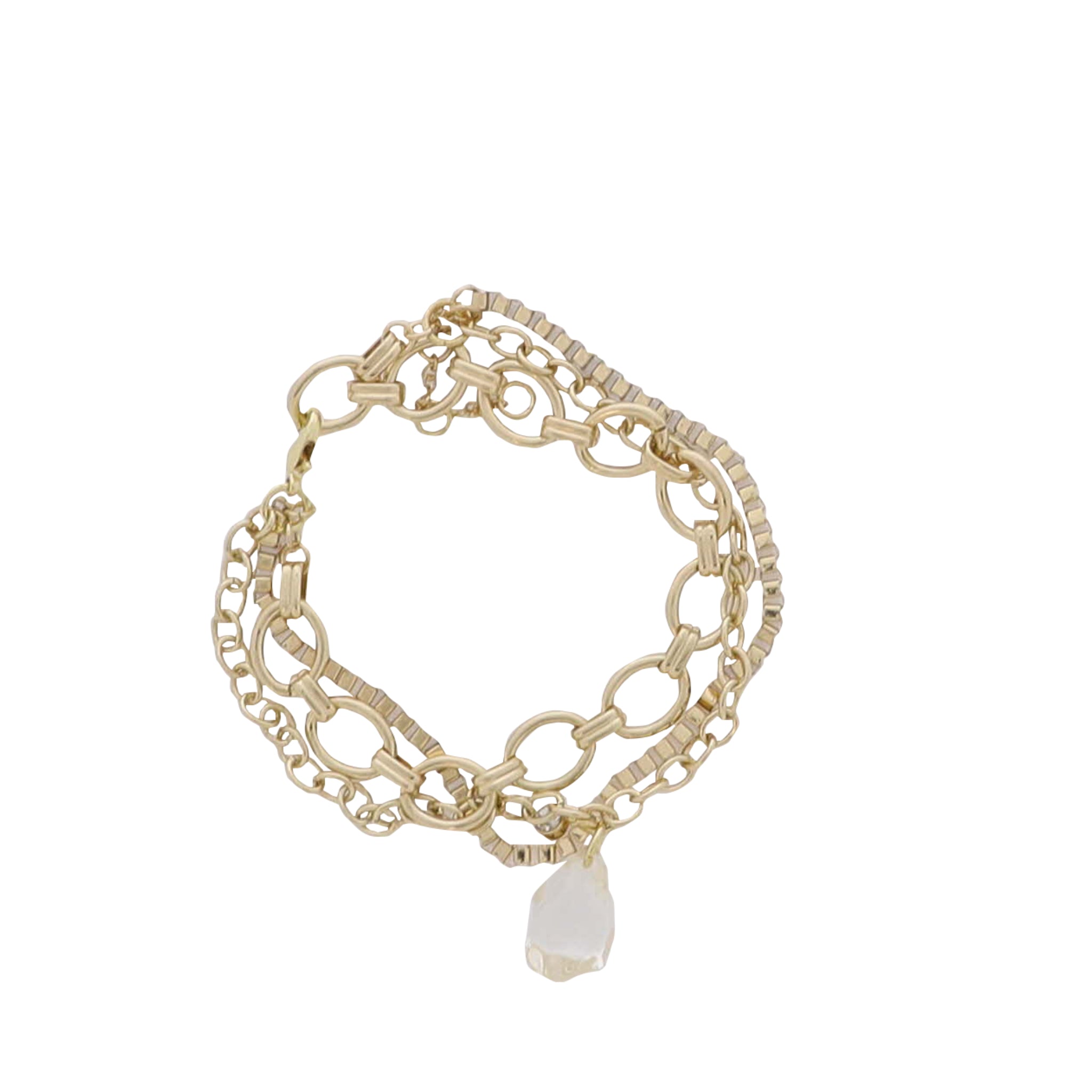 Gold Box, Oval, Special Oval Link Chain Bracelet with Clear Teardrop Charm