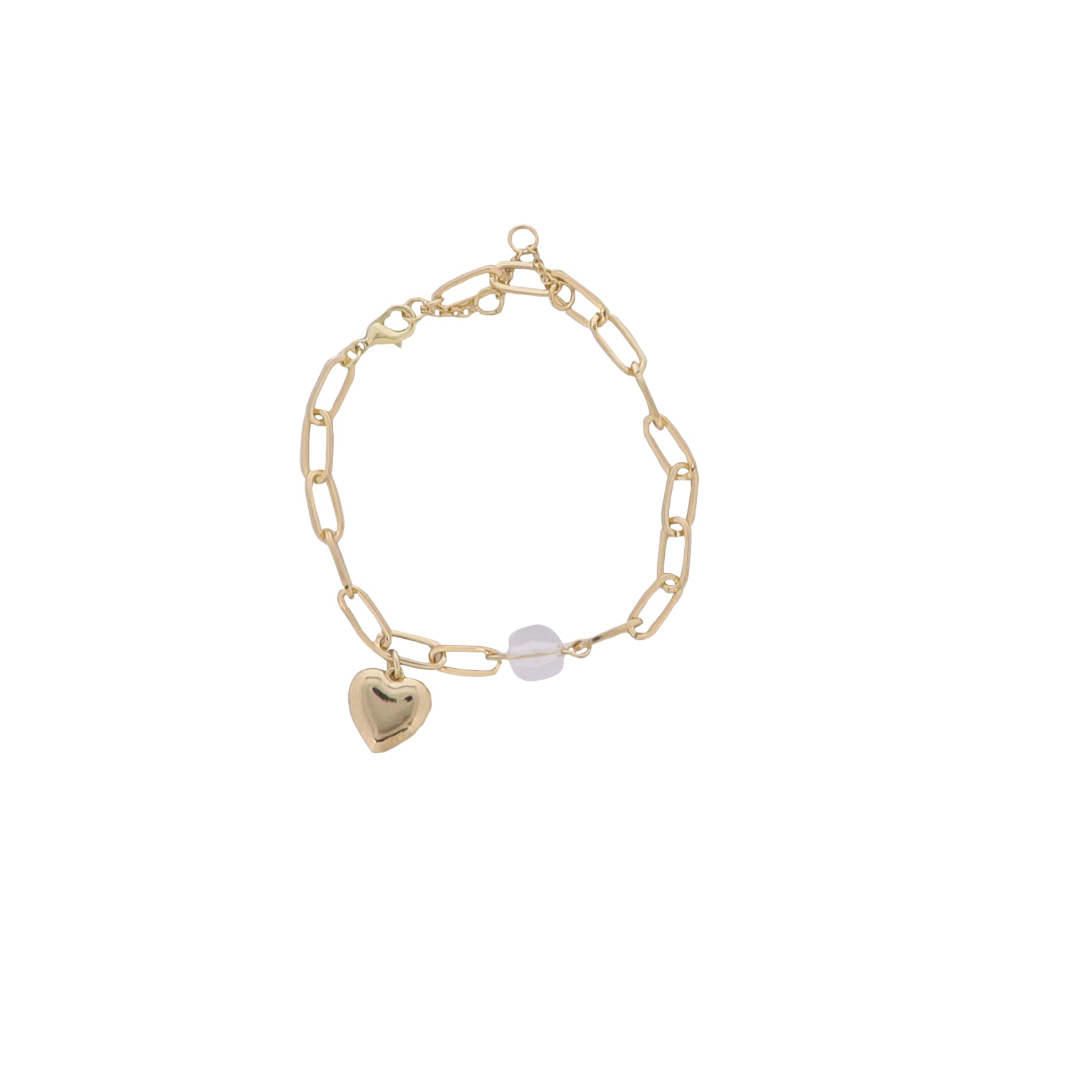 Gold Paperclip Bracelet with Gold Heart Charm